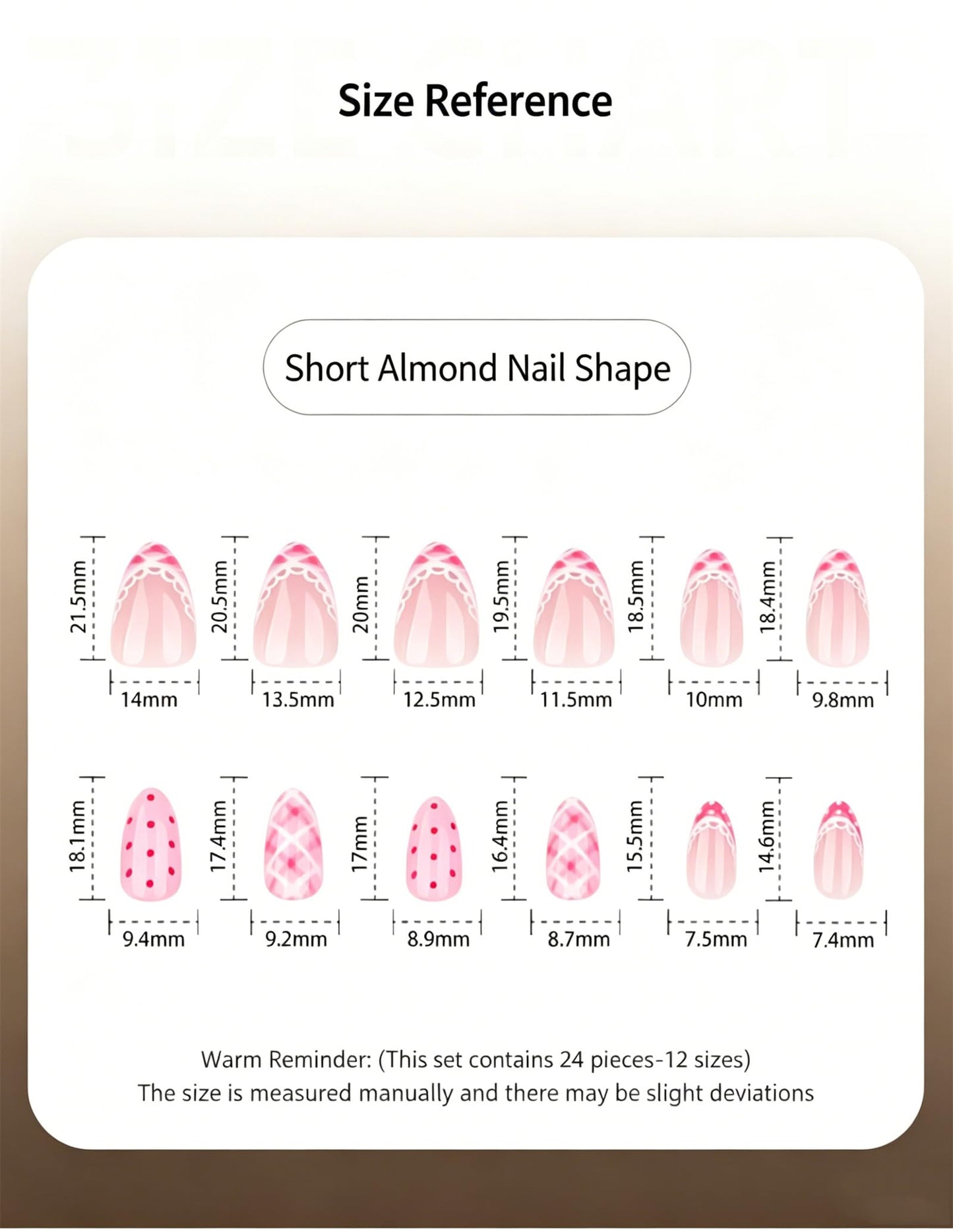 Press On Nails, French Tip Short Pointed Almond Fake Nails with UV Finish, 12 Sizes Quality False Nails, 24Pcs Reusable Press-On Manicure Set with Nail Glue for Women Pattern #02