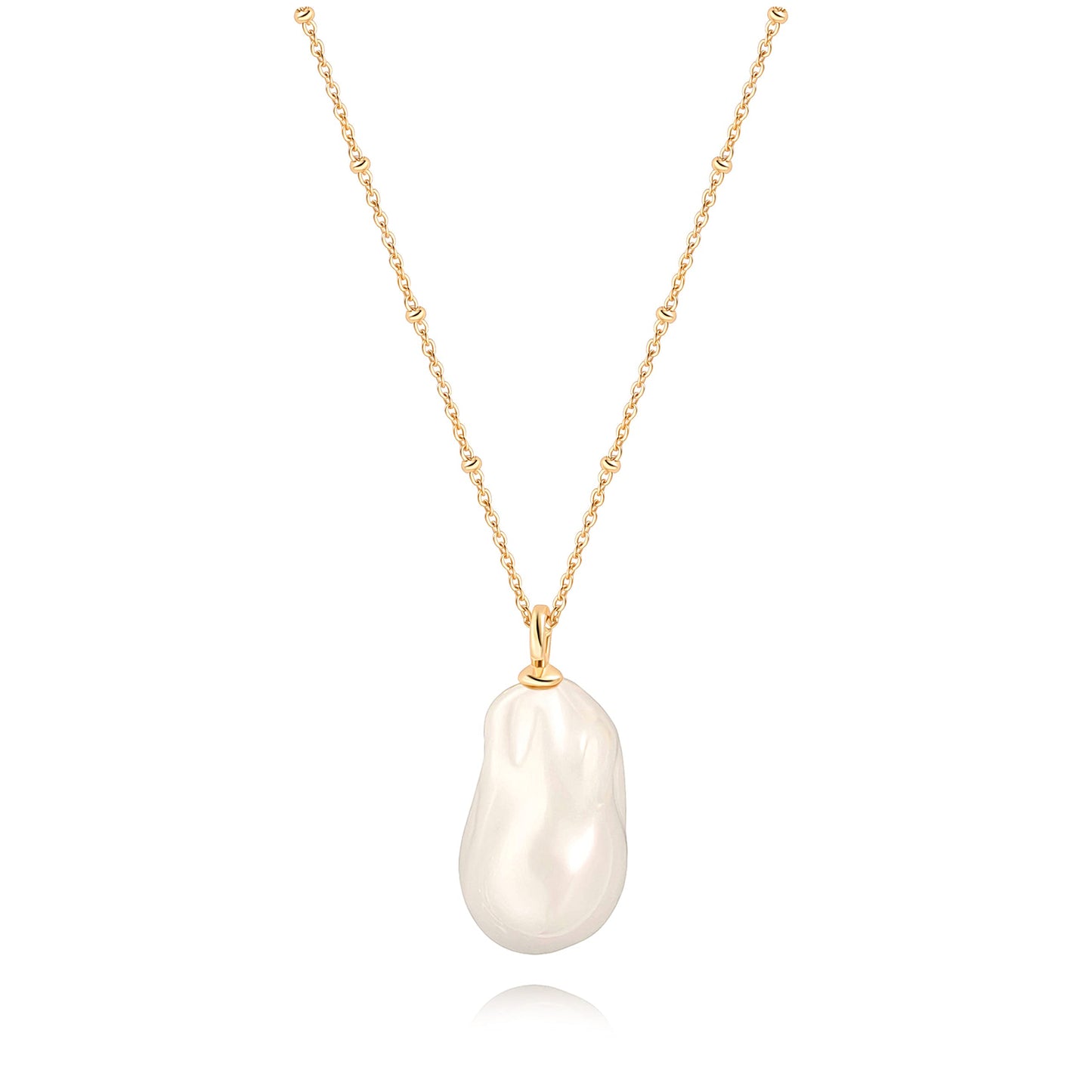 CANEVINKA 18k Gold Plated Satellite Chain Irregular Big Pearl Pendant Necklace for Women