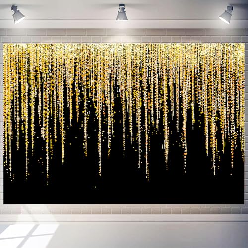 10x5 FT Gold Glitter Backdrop Polyester Fabric Gold Photography Background Black Golden Sparkle Bokeh Kids Adult Happy Birthday Graduation Photo Booth Glow Party Party Banner Decoration - color: GOLD-2, size: 10x5 FT