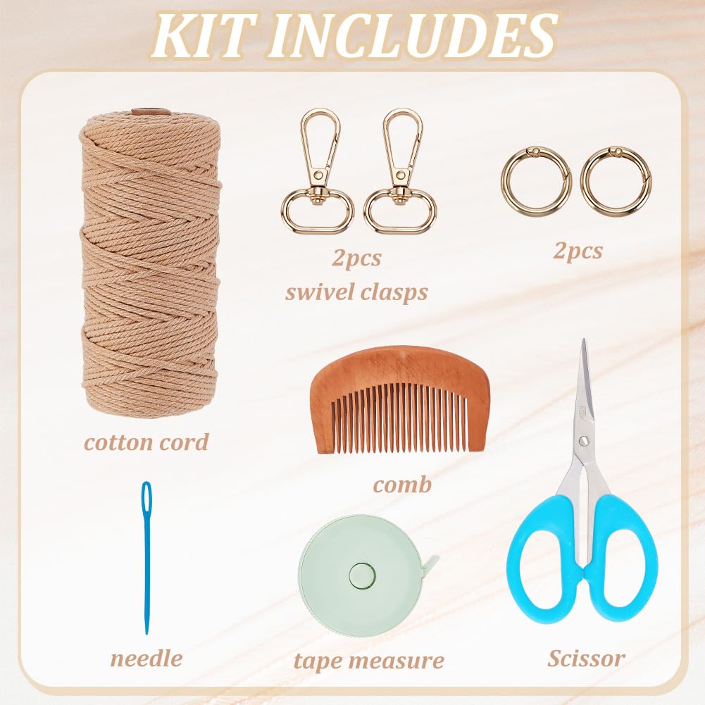 INFUNLY DIY Macrame Bag Kit for Adults Beginners Brown Boho Macrame Tote Bag with Tassels Knotting Handbag Macrame Kit Shoulder Bag Macrame Kit for Holiday with Video Instruction for Women Beach Gift