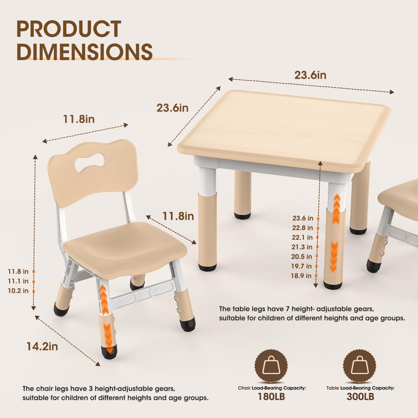 HLPB Kids Table and 2 Chairs Set, Adjustable Height, Graffiti Desktop, Non-Slip Legs, 23.6''L x 23.6''W Toddler Multi-Activity Table for Ages 2-8, Max 300lbs, for Daycare, Classroom, Home