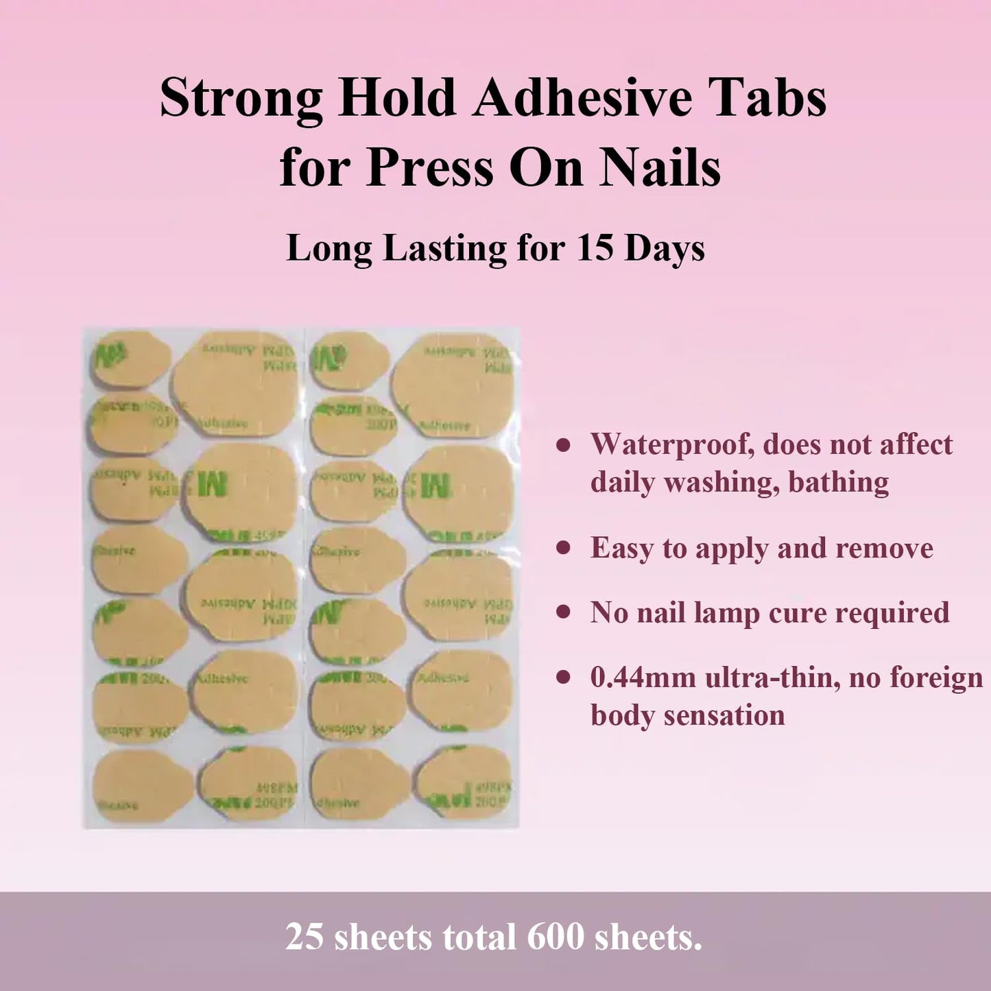 Nail Adhesive Tabs, Sticky Tabs for Nails, Strong Nail Glue for Press On Nails, Waterproof Stickers (25 Sheets (600 pcs))