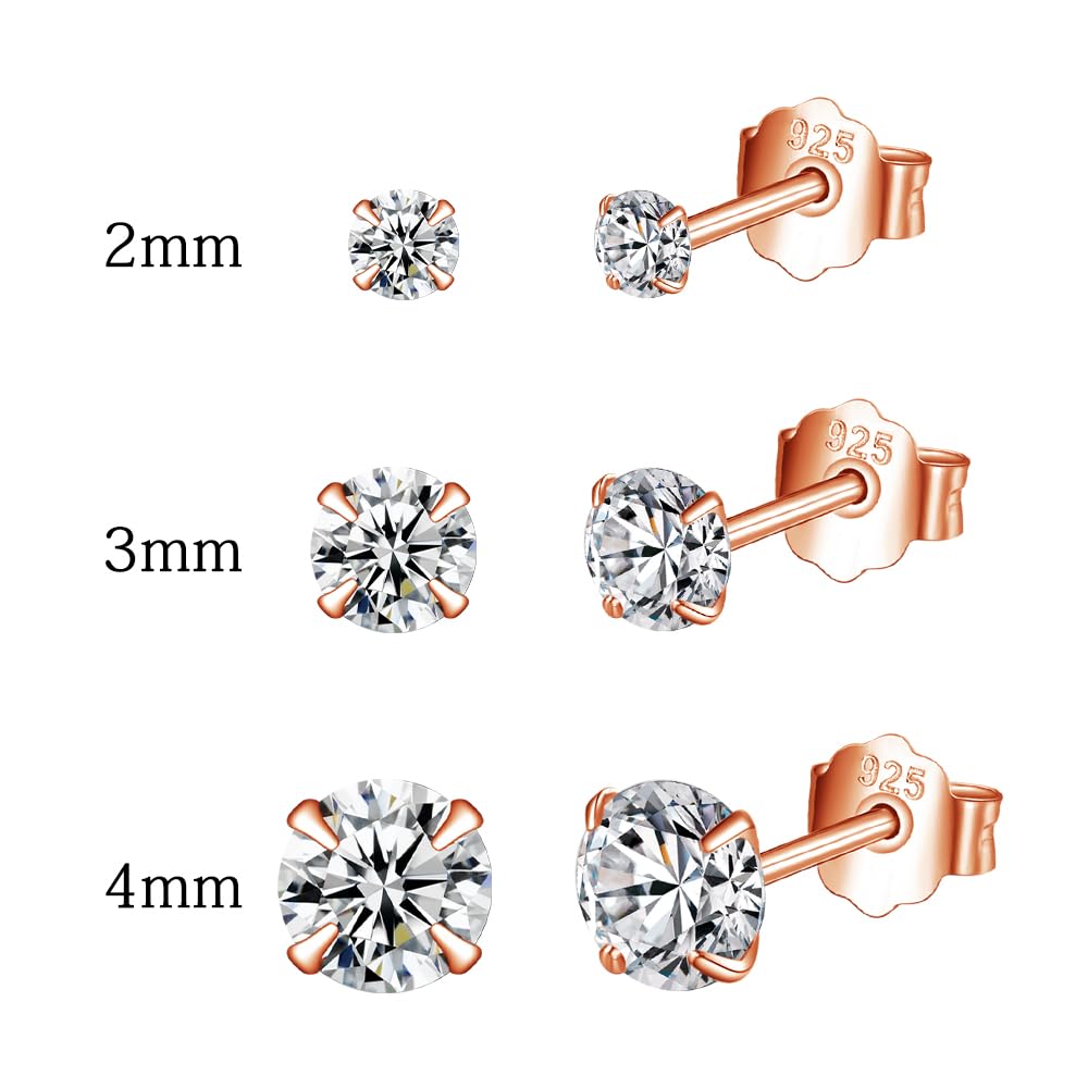 Rose Gold Hoop Earrings Sterling Silver Stud Earrings for Women 6 Pairs Hypoallergenic Tiny Cubic Zirconia Stud Set Cartilage Earring Hoops 8mm 10mm 12mm