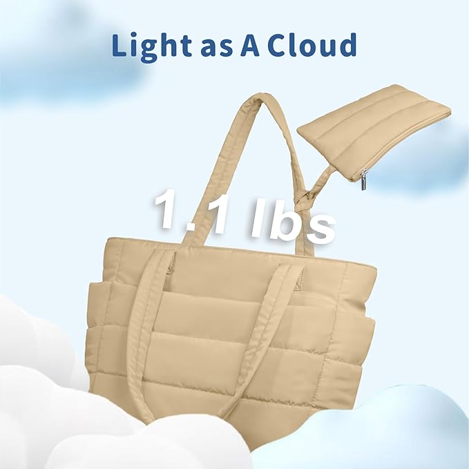 TOPDesign Puffer Tote Bag for Women, Lightweight Puffy Handbag with Compartments, Quilted Shoulder Bag for Work, Travel, Gym