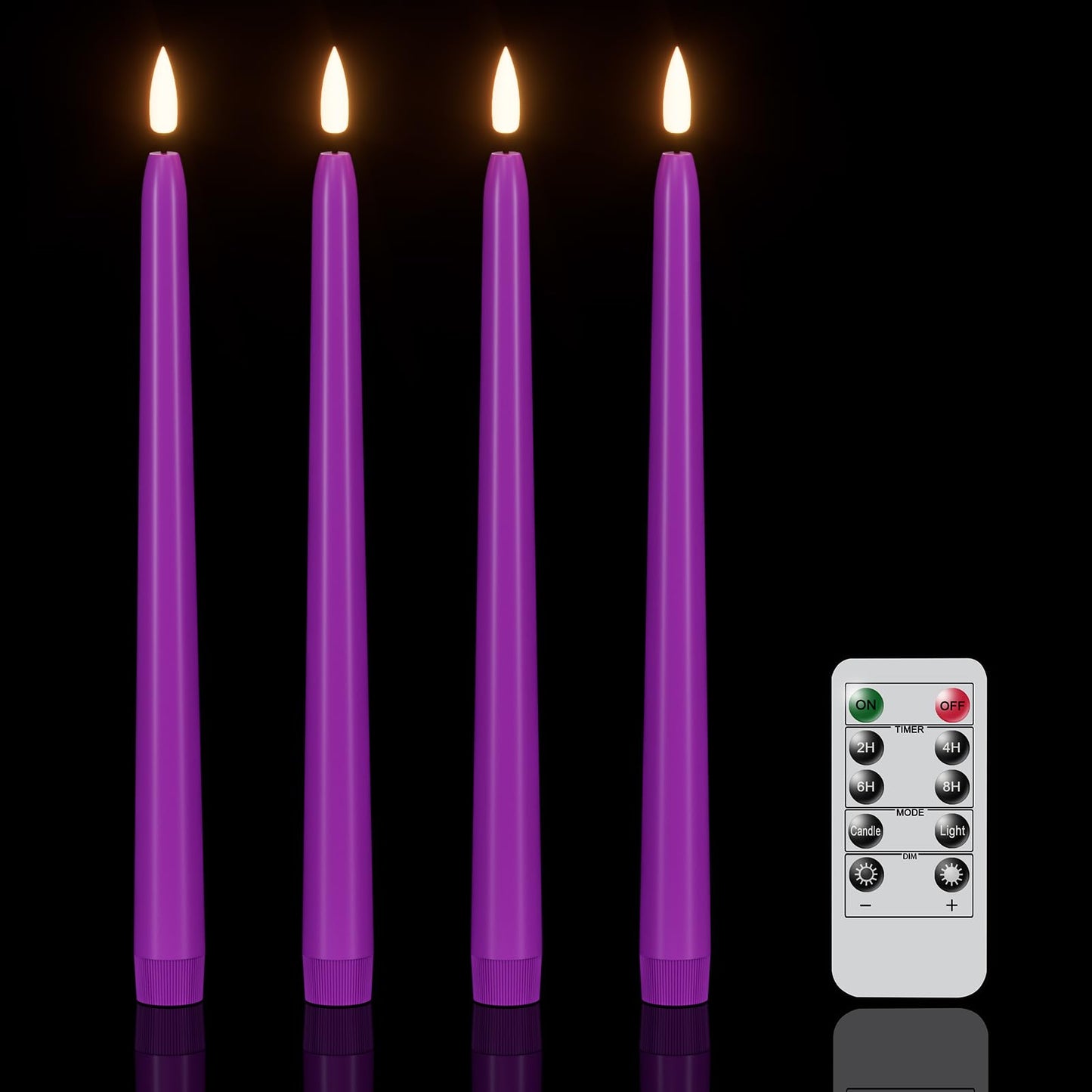 Wondise Halloween Flameless Taper Candles with Remote & Timer, 4 Pack Purple Battery Operated LED Candles with 3D Wick Flickering for Halloween Decorations Gift