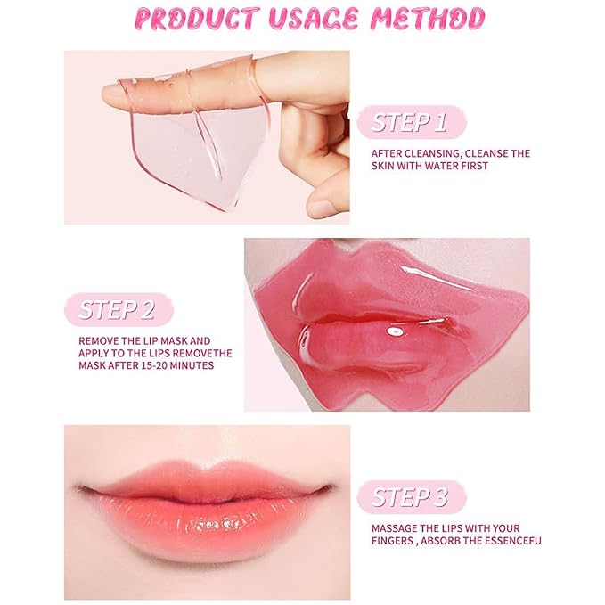 30PCS Lip Mask, Collagen Crystal Pink Care Gel Pads for Moisturizing,Reducing Chapped,Smoothing,Fine Lines,Remove Dead Skin Moisture Essence Make Your Dry Lips Attractive Sexy Cherry