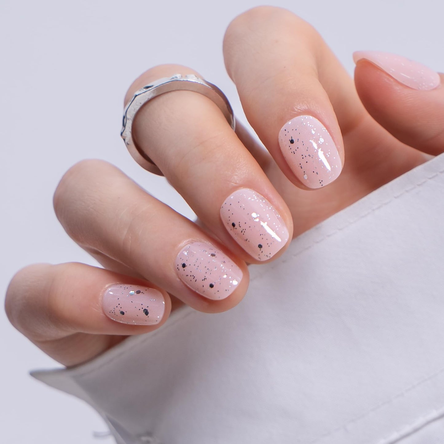 CurvLife Soft Gel Press On Nails Extra Short Square, 32 PCS Fake Nails Kit with Glue & Adhesive Tabs, Salon Quality Reusable Stick On Nails (Blush Confetti)