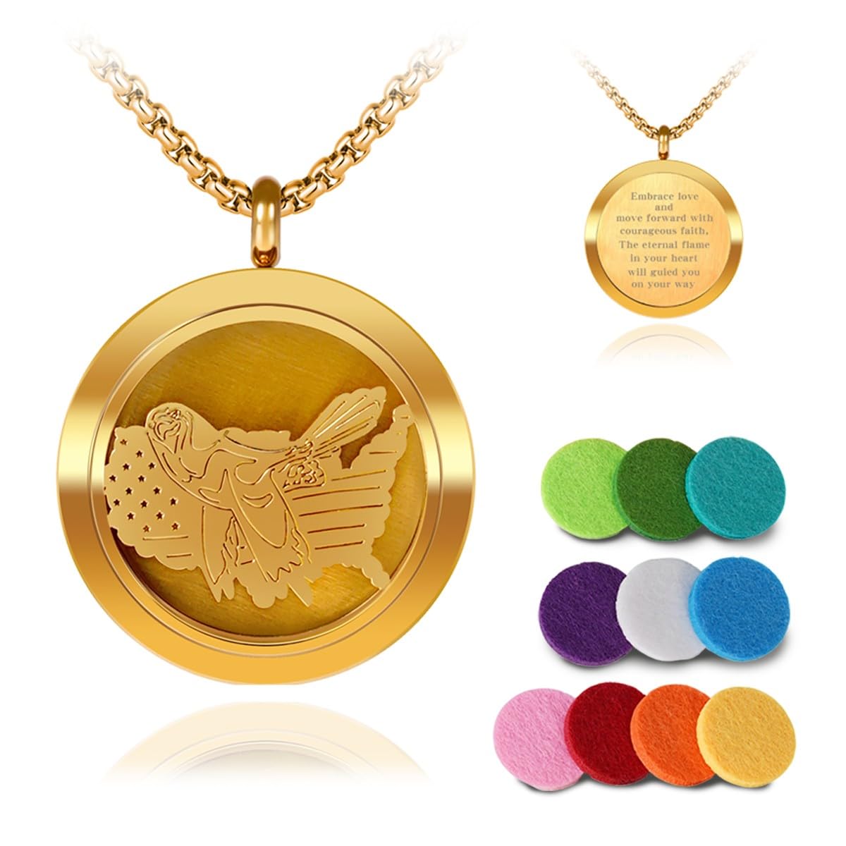 Aromatherapy Diffuser Necklace-Eagles Essential Oil Necklace,Aromatherapy Diffuser Pendant for Men and Women,Portable,Suitable for Yoga,Meditation,Travel,Stress Relief Gift(Gold 30mm)