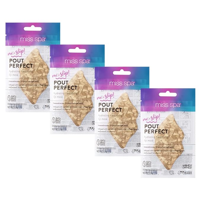 MISS SPA Lip Mask, Hydrating & Soothing Lip Mask, Gold Hydrogel Lip Patch, Moisturizing Anti-Aging Anti Wrinkle, Stay in Place, Skin Care Lip Mask 4 Pack