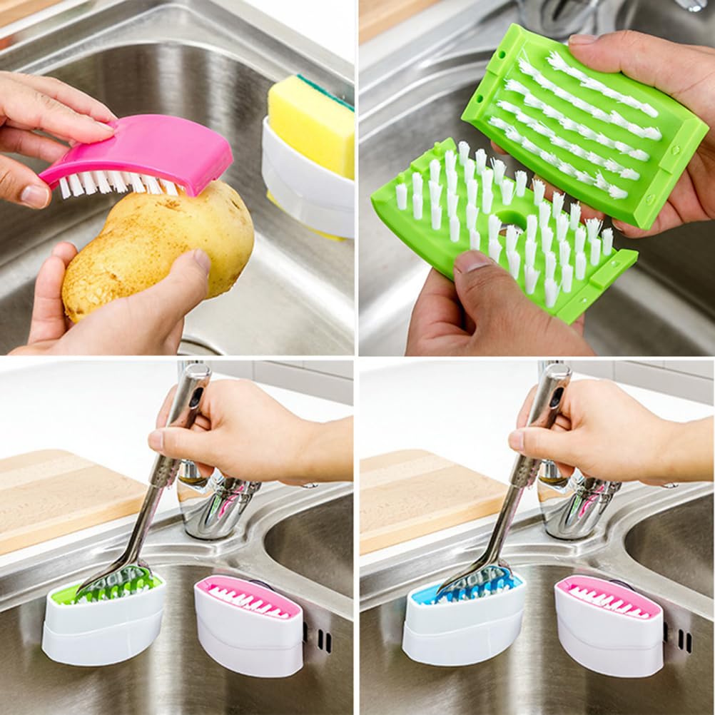 NOLITOY Cutlery Cleaner Brush, 3PCs Suctioned in-Sink Silverware Scrubber, Non-Scratch Bristles, Easily Clean Utensils and Sharp Knives