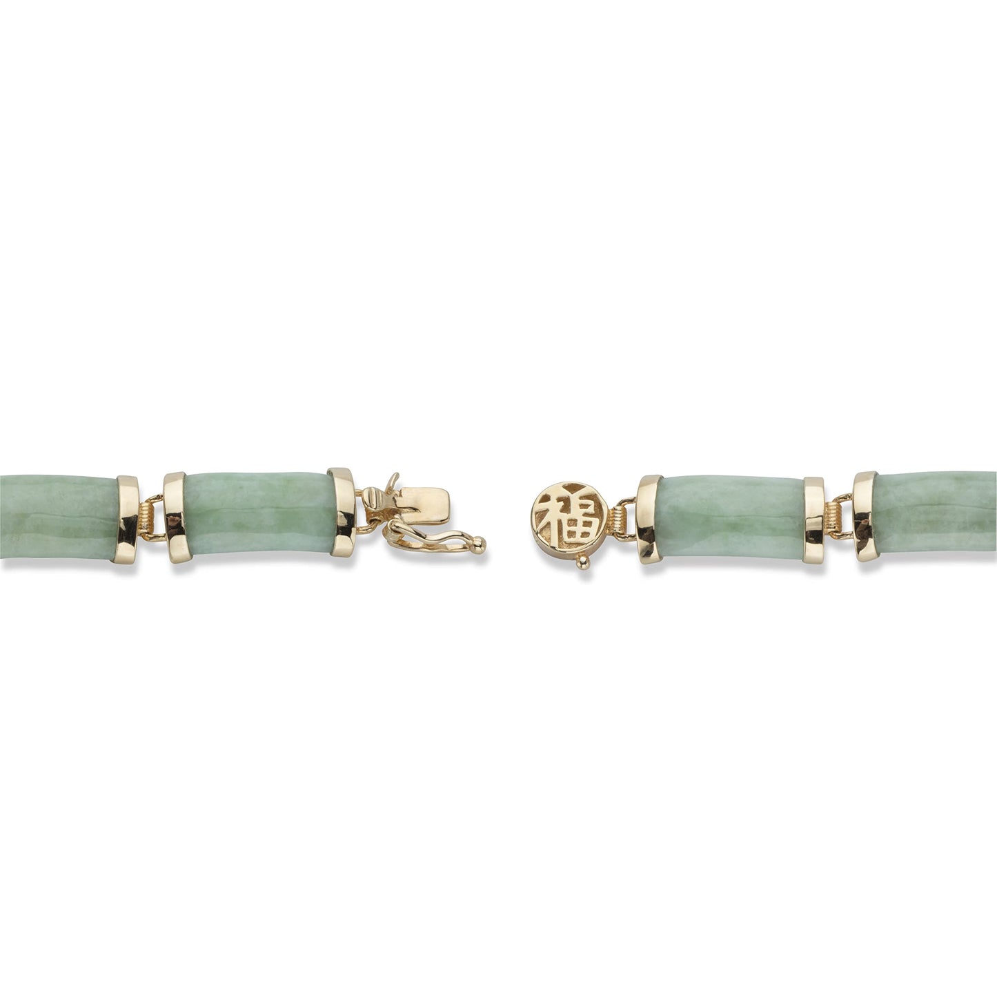 Palm Beach Jewelry PalmBeach Yellow Gold-plated Genuine Green Jade, Barrel Bead Link Bracelet (8mm), Box Clasp, 7.5 inches