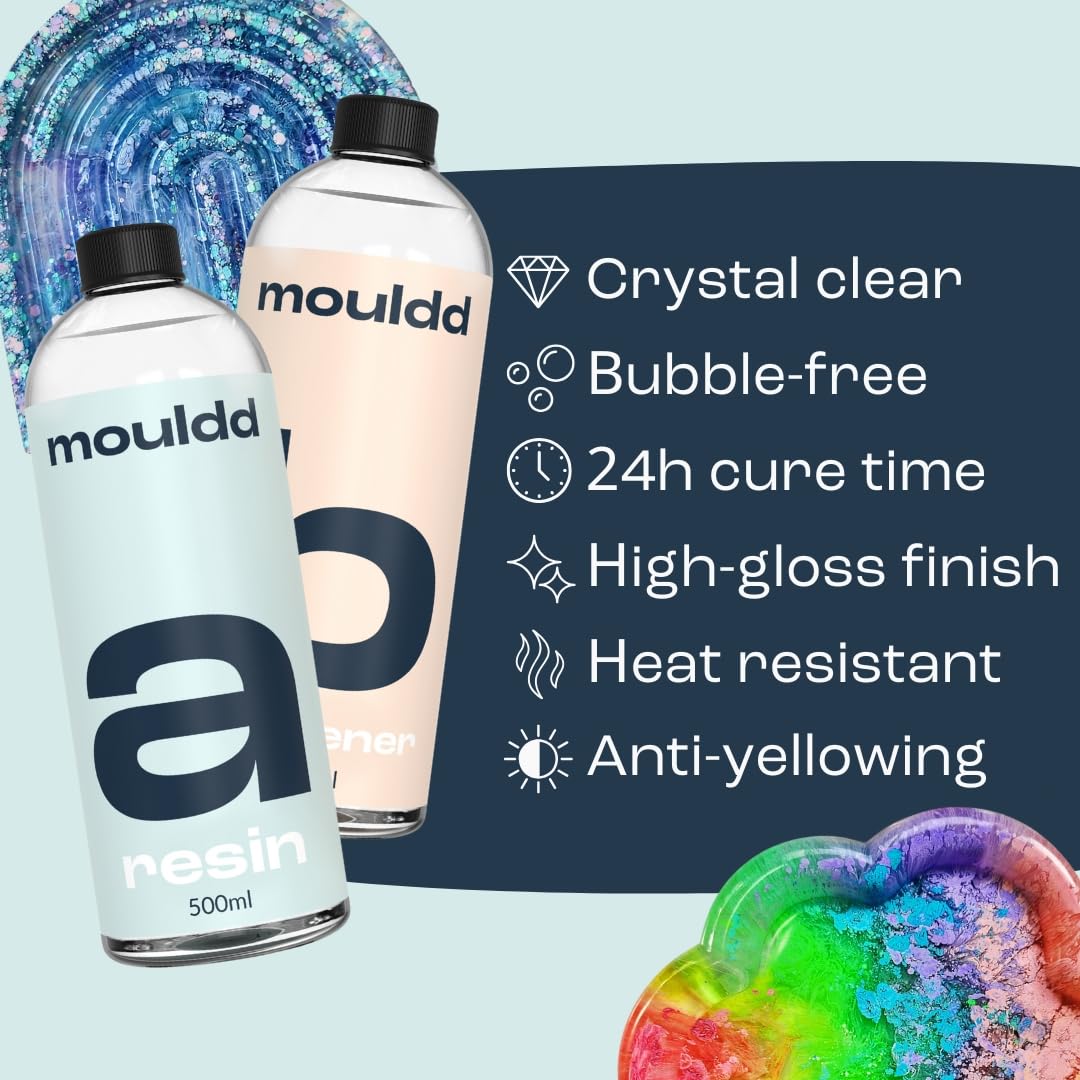 Mouldd Resin at Home Coaster Kit for Adults. for Beginners, Makes 10 Drinks Coasters. Craft Kit for Adults. Includes Resin, Tools, Colours, Gloves and How-to-Guide (Clear - Jagged)
