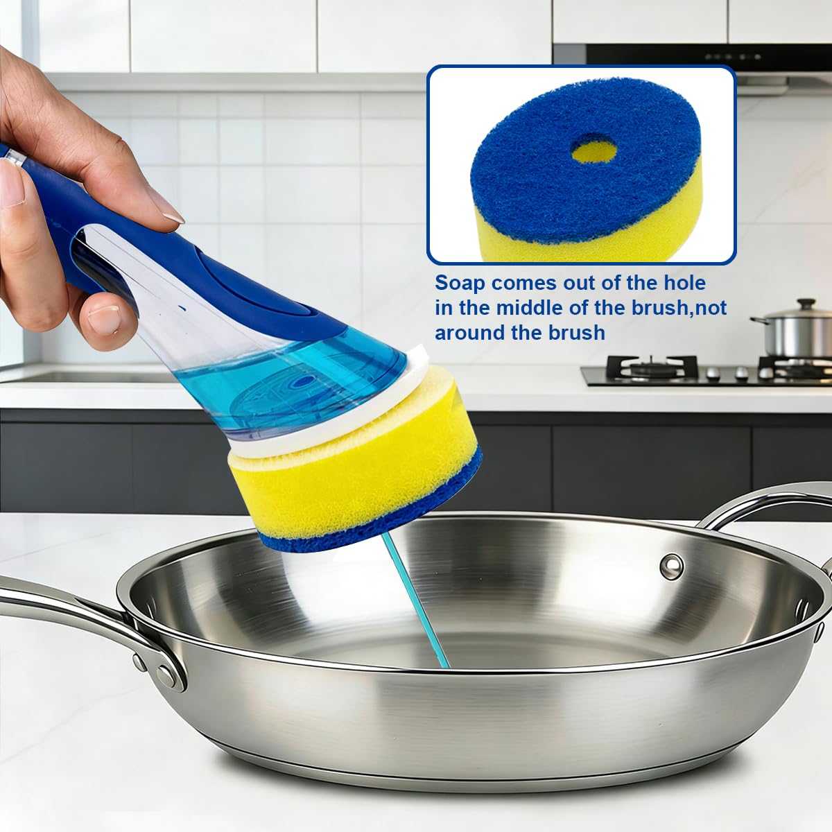 CELOX Dish Sponge with Handle, Dish Sponge with Soap Dispenser for Cleaning Kitchen