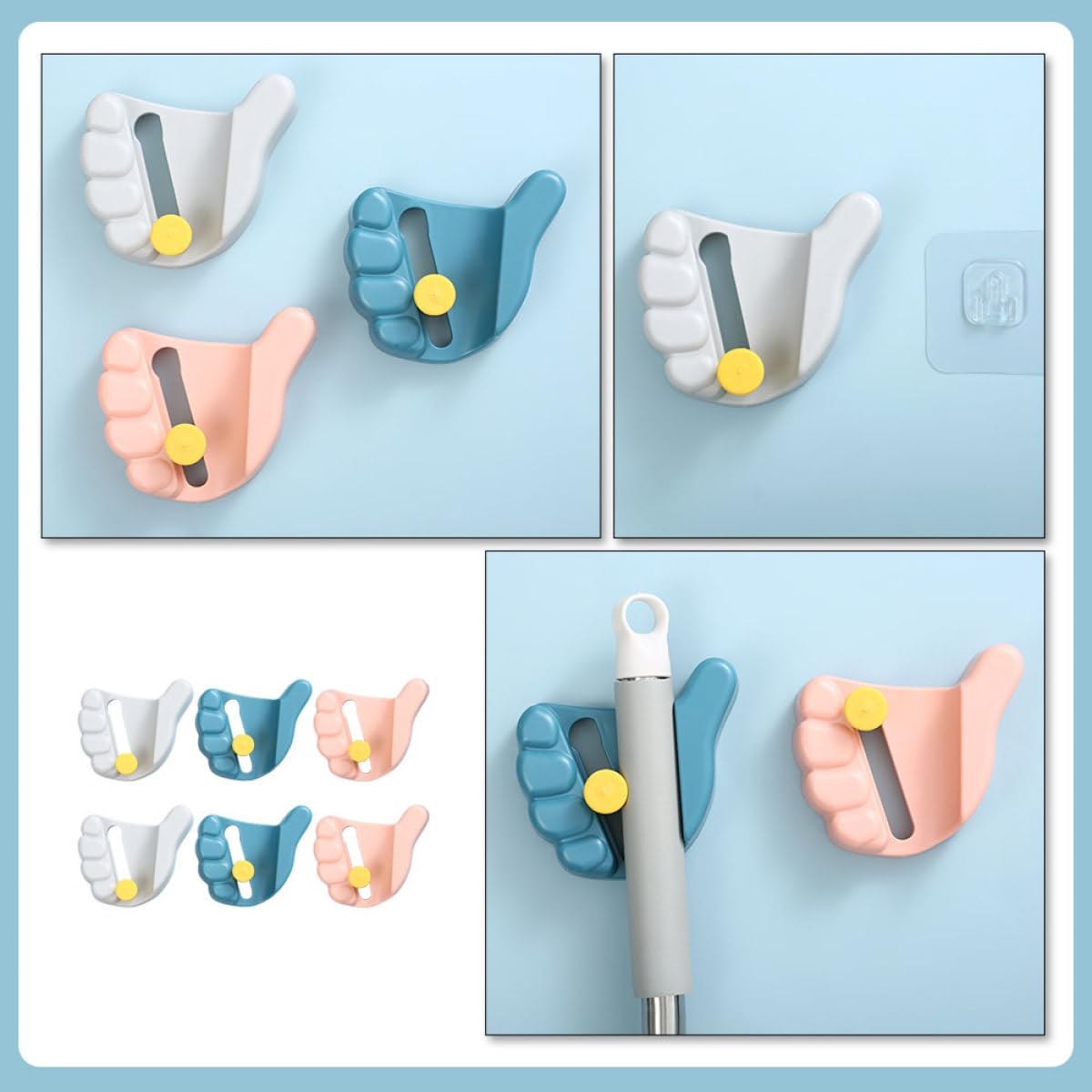 6pcs Wall Mounted Mop Holders and Broom Clips