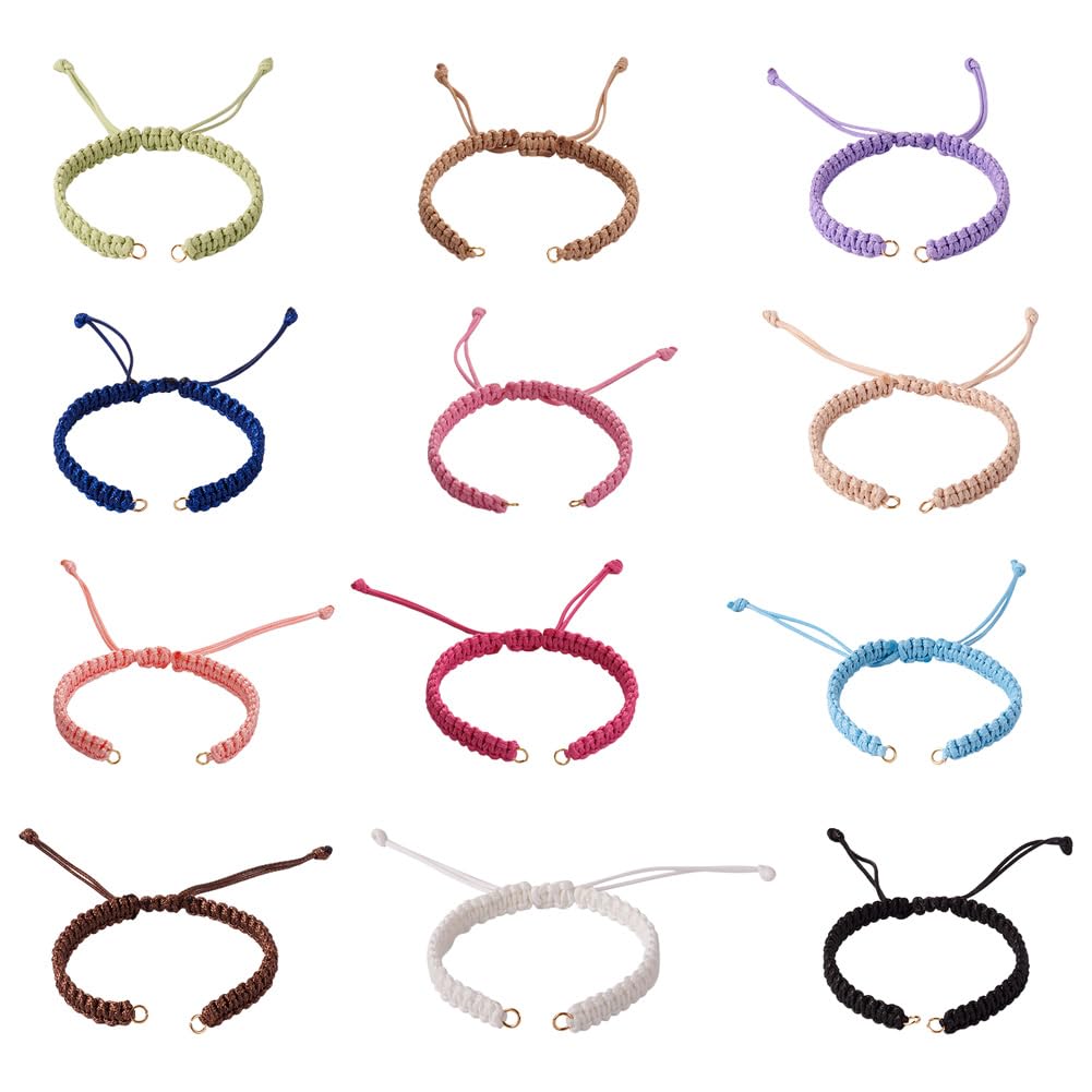 KISSITTY 12Pcs Half-Finished Waxed Polyester Cord Bracelet Adjustable Cord Rope Bracelet with Jump Ring for Wrist Charm Jewelry Making