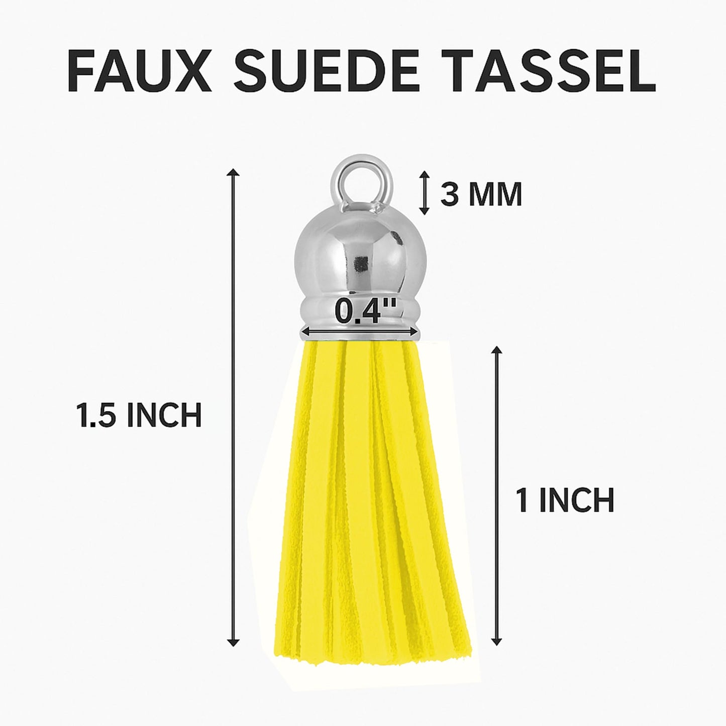 Mandala Crafts 100 Pcs Silver Cap Yellow Faux Suede Tassels Bulk Keychain Making Supplies - Small Leather Tassels for Charms, Jewelry Making, and DIY Crafts