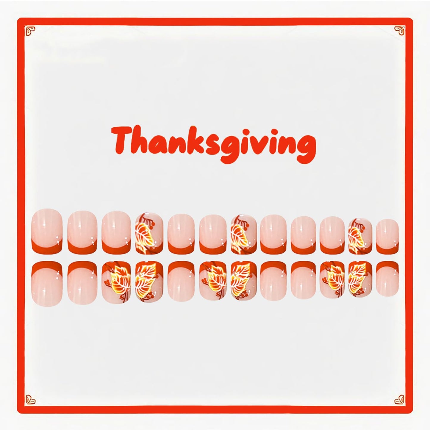 EYZOTSF Thanksgiving Press on Short Square Nails Acrylic Fall False Nails with Maple Leaf Designs Artificial Autumn Leaves Square Fake Nails Holiday Glue Stick ons Fingernails for Women(JB909)