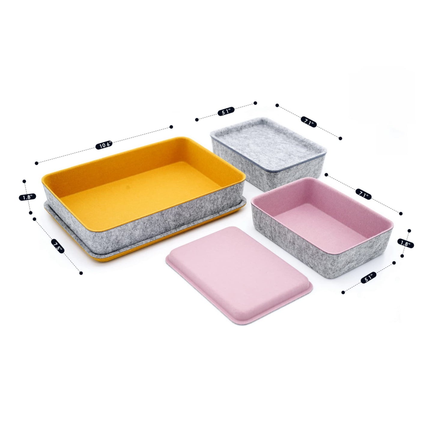 Welaxy Lidded Felt Drawer Organizer Bin with lids Desktop Stackable Organizer Storage box for crafts office supplies pen notes Junk Makeup Stationery Organize 3-Pack ( Curry+Dusty rose +Glacier gray)