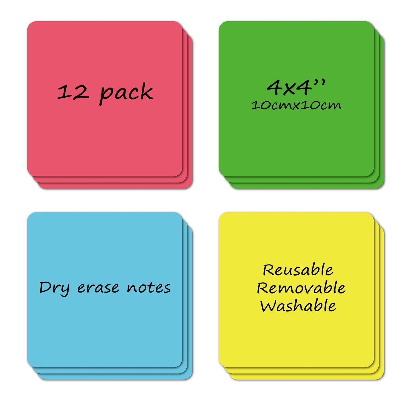 Dry Erase Sticky Notes Reusable Labels for Storage Bins Organizing Jar Pantry, Waterproof Removable Label Stickers for Kitchen Office School All Purpose Use (4x4 inches), Dry Erase Sheets