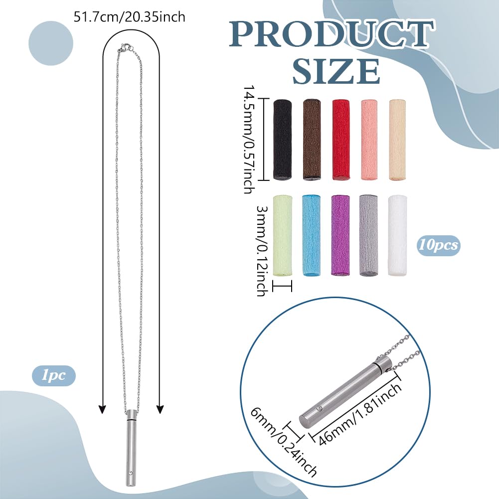 FINGERINSPIRE Column Essential Oil Necklace with 10Pcs Fibre Perfume Pads 20.35 inch Aromatherapy Diffuser 304 Stainless Steel Diffuser Scent Perfume Necklace Aroma Decorative Pendant