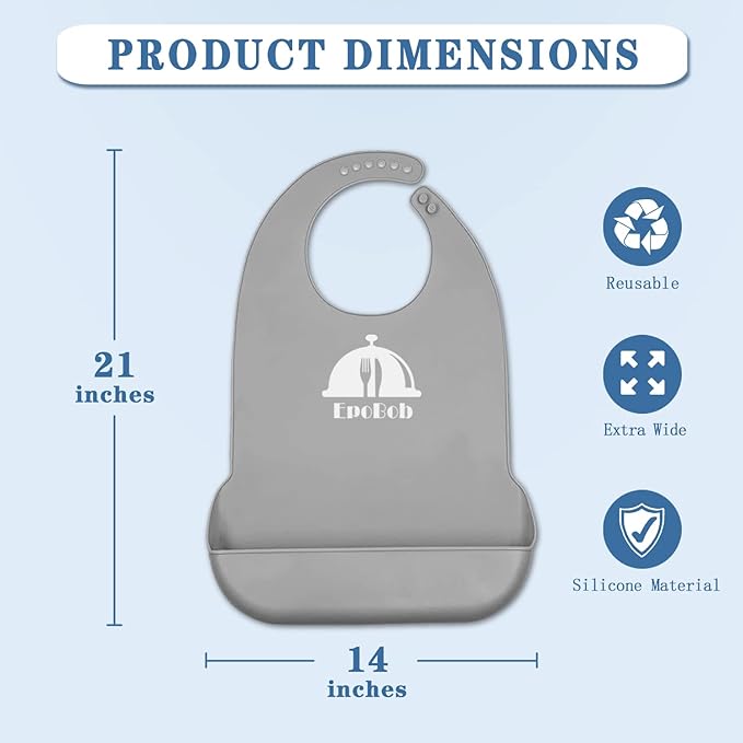 Silicone Adult Bibs with Crumb Catcher, Washable and Adjustable Adult Bibs for Elderly Men Women Seniors
