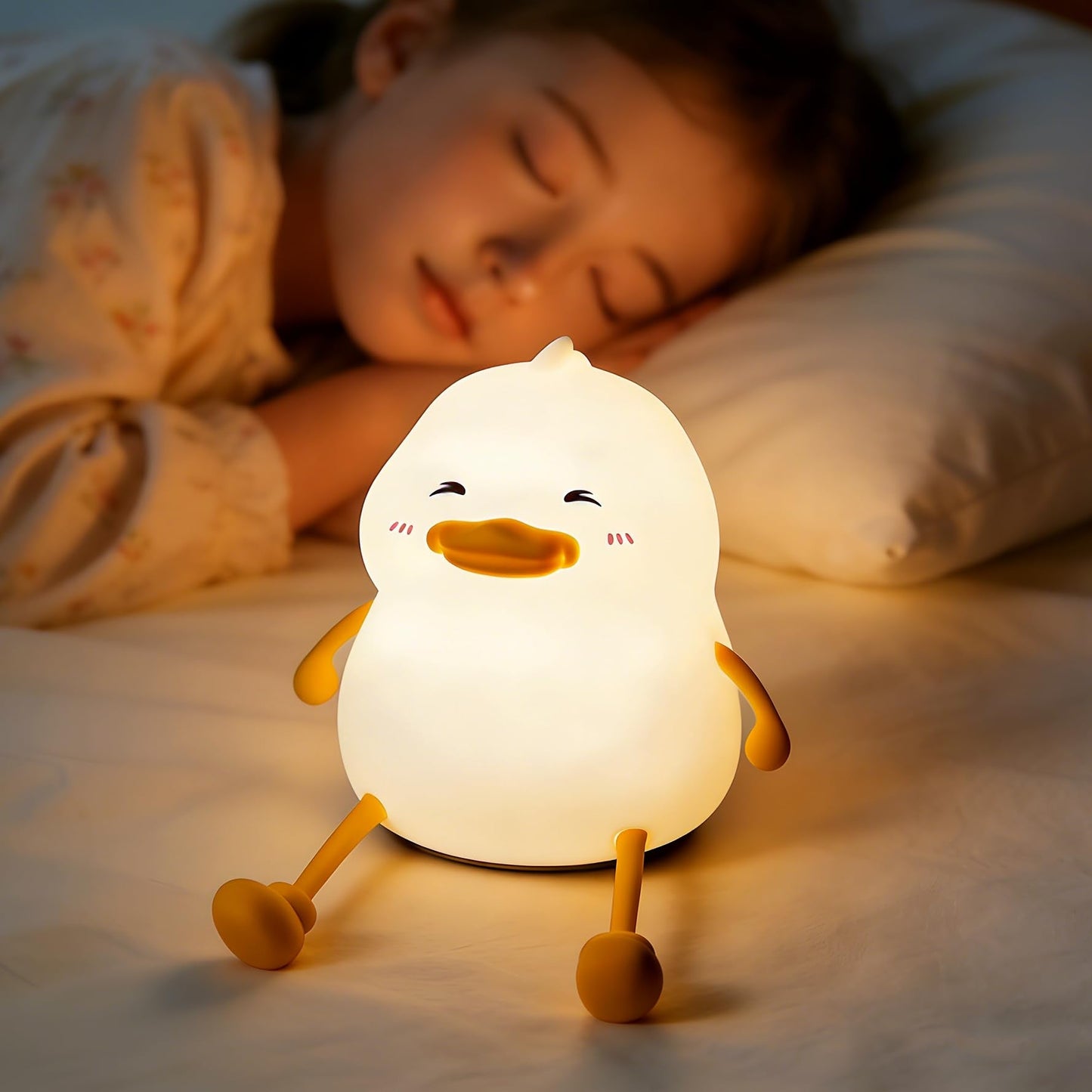 Duck Night Light for Kids, Cute Silicone Animal Nursery Lamp, 3 Level Dimmable Rechargeable LED Nightlight, BPA Free Food Grade Silicone, Eye Caring Soft Warm Light for Baby Toddler Breastfeeding