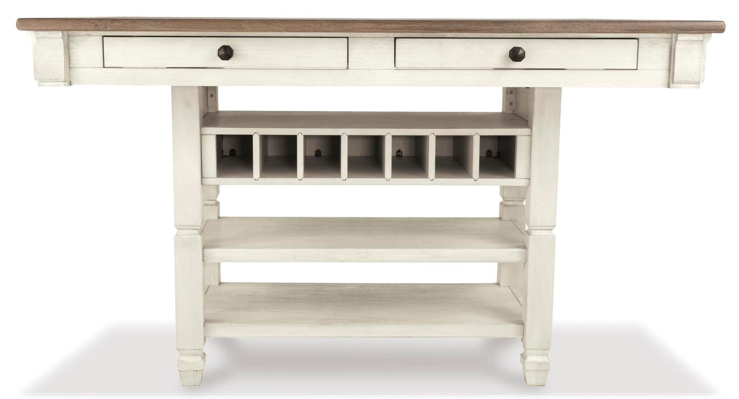 Signature Design by Ashley Bolanburg Rectangular Counter Dining Room Table, 4 Drawers, Seats 6, Storage Rack, Wood, 60" W x 40" D x 36" H, White & Brown