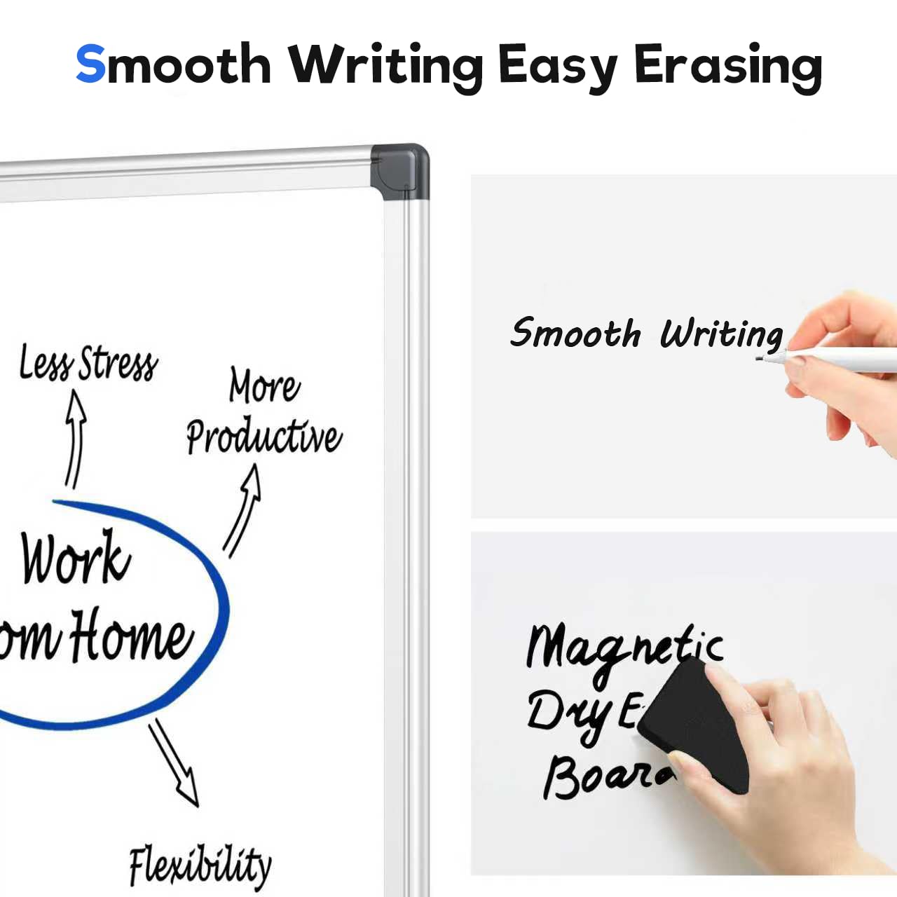 VUSIGN Magnetic Whiteboard 48" x 36", Large Dry Erase Board for Wall with Silver Frame, Wall-Mounted White Board for Office, Classroom & Home, Includes Markers, Magnets and Eraser