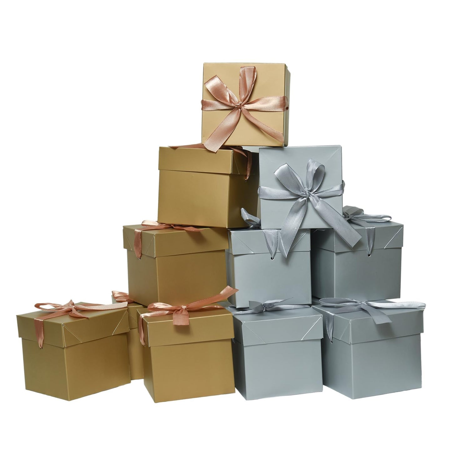 GP SUP 6 Pcs Gold & 6 Pcs Silver Gift Boxes with Lids for Birthdays, Easter, Father's Day, Women's Day,Graduation and All Occasions, (12-Count, Finish Size 6'' x 6''x 6'')