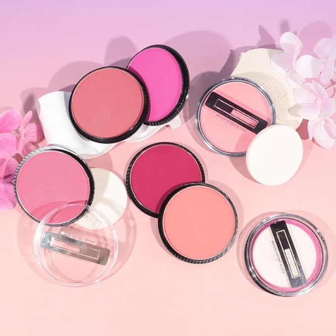 Natural Single Matte for Face Cheeks Blush with Makeup Powder Puff, Nude Pink Monochrome Blush Cream Powder Makeup Palette Blushes Long-lasting Color Blendable Foundation for Women Every Day 05