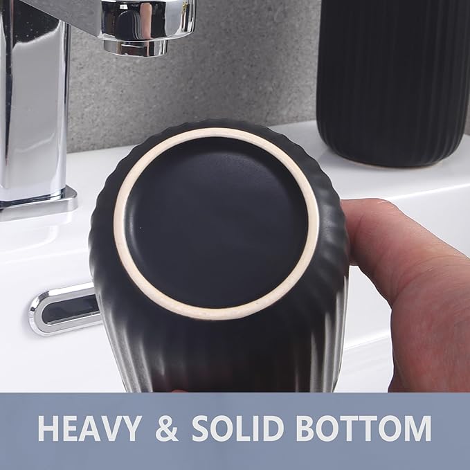 Matte Black Toothbrush Holders for Bathrooms - Ceramic Toothbrush Toothpaste Holders Set, Black Bathroom Tumbler Cups Reusable Toothbrush Cup Black Mouthwash Cup, Bathroom Counter Organizer.