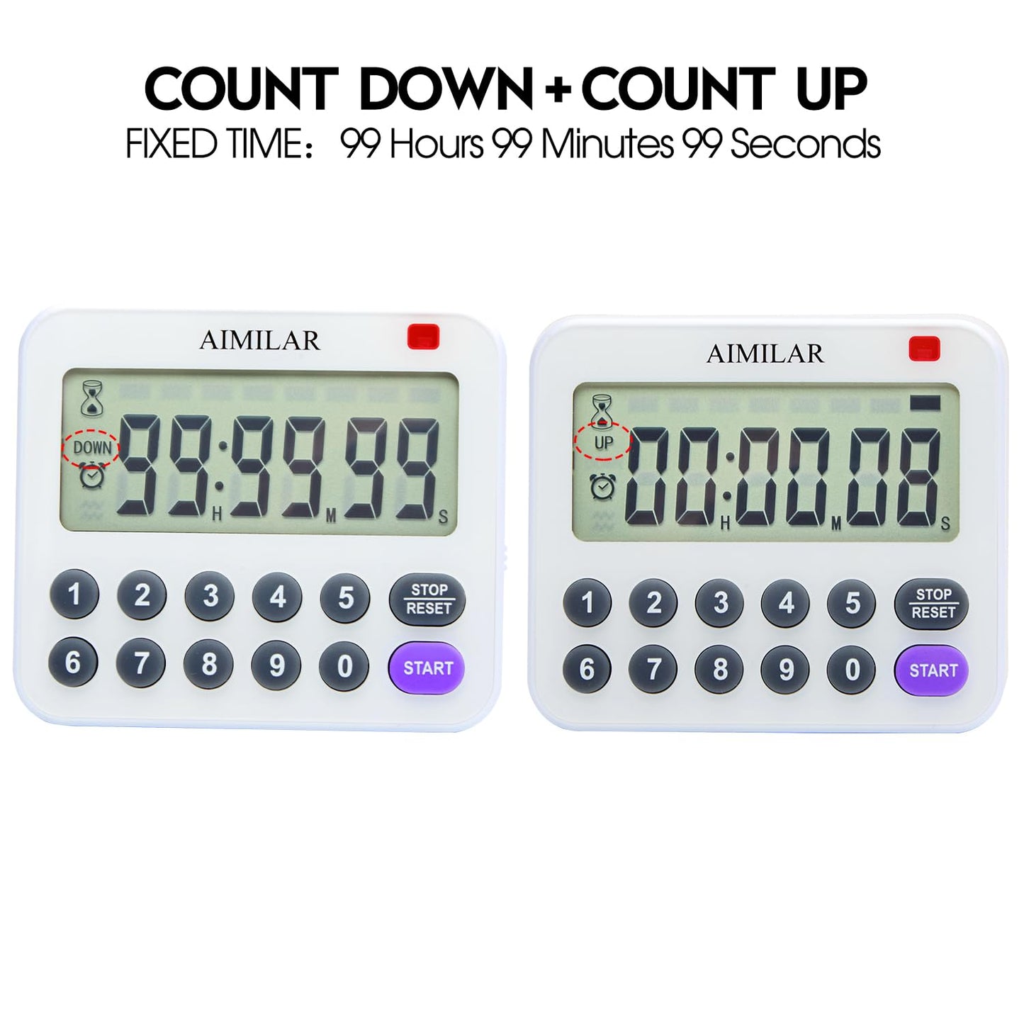 AIMILAR Magnetic Digital Kitchen Timer with Direct Numerical Keypad, Loud Alarm - 99Hr Countdown Count Up Timer for Cooking Baking Classroom, Batteries Included