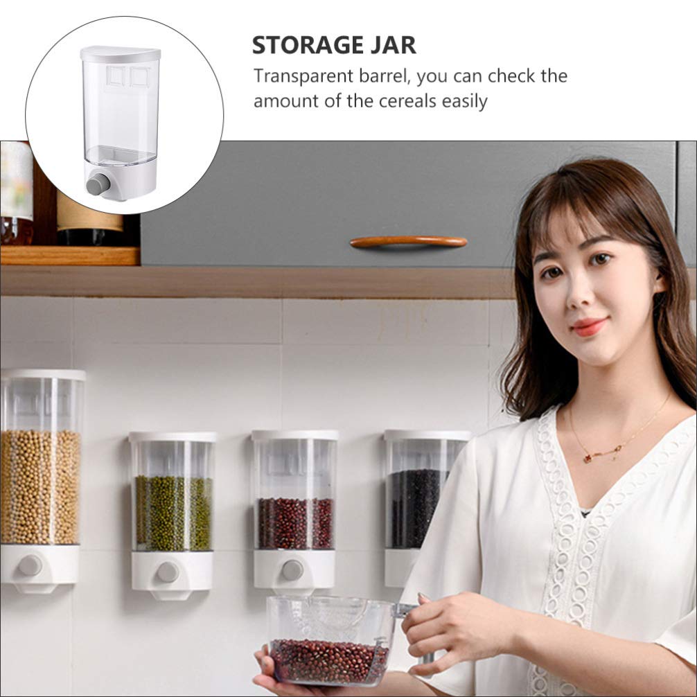Kichvoe Wall Mounted Storage Jar with Press Button Portion Control Clear Airtight Food Dispenser Organizer for Rice Grains and Coarse Cereals 9.44X4.92X4.52In Space Saving Kitchen Storage