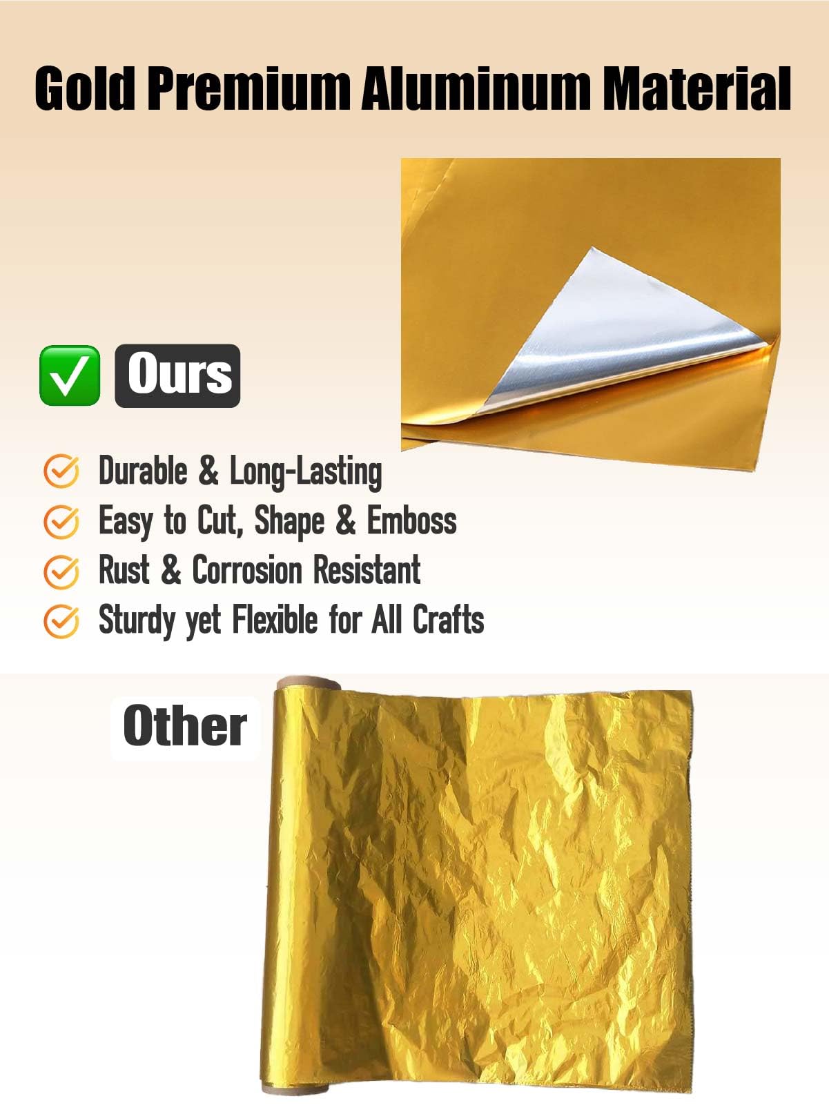 100 Sheets Extra Thick Gold Metal Embossing Foil Sheets for Crafts - 0.07mm/2.76mil Thickness 6x6 inch Aluminum Foil Paper for Embossing Art, Heavy Duty Craft tinfoil Sheets for DIY Foil Crafts