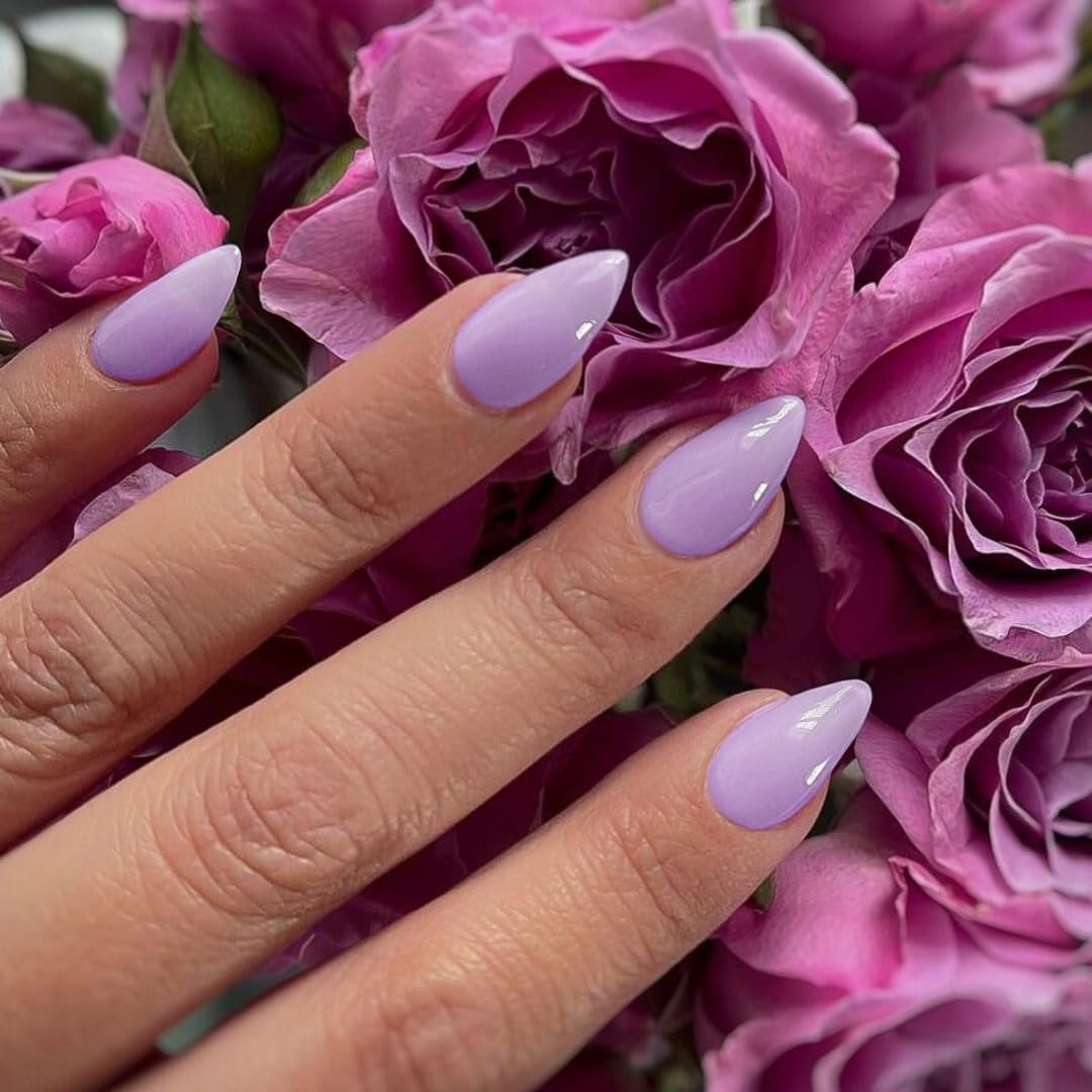 KQueenest Lilac Press on Nails Short Almond - 30 Pcs Reusable Fake Nails Glue on, Thick Natural Fit Acrylic Nails, Salon Quality Stick on Nails for Women, No Damage Easy Soild Color False Nails