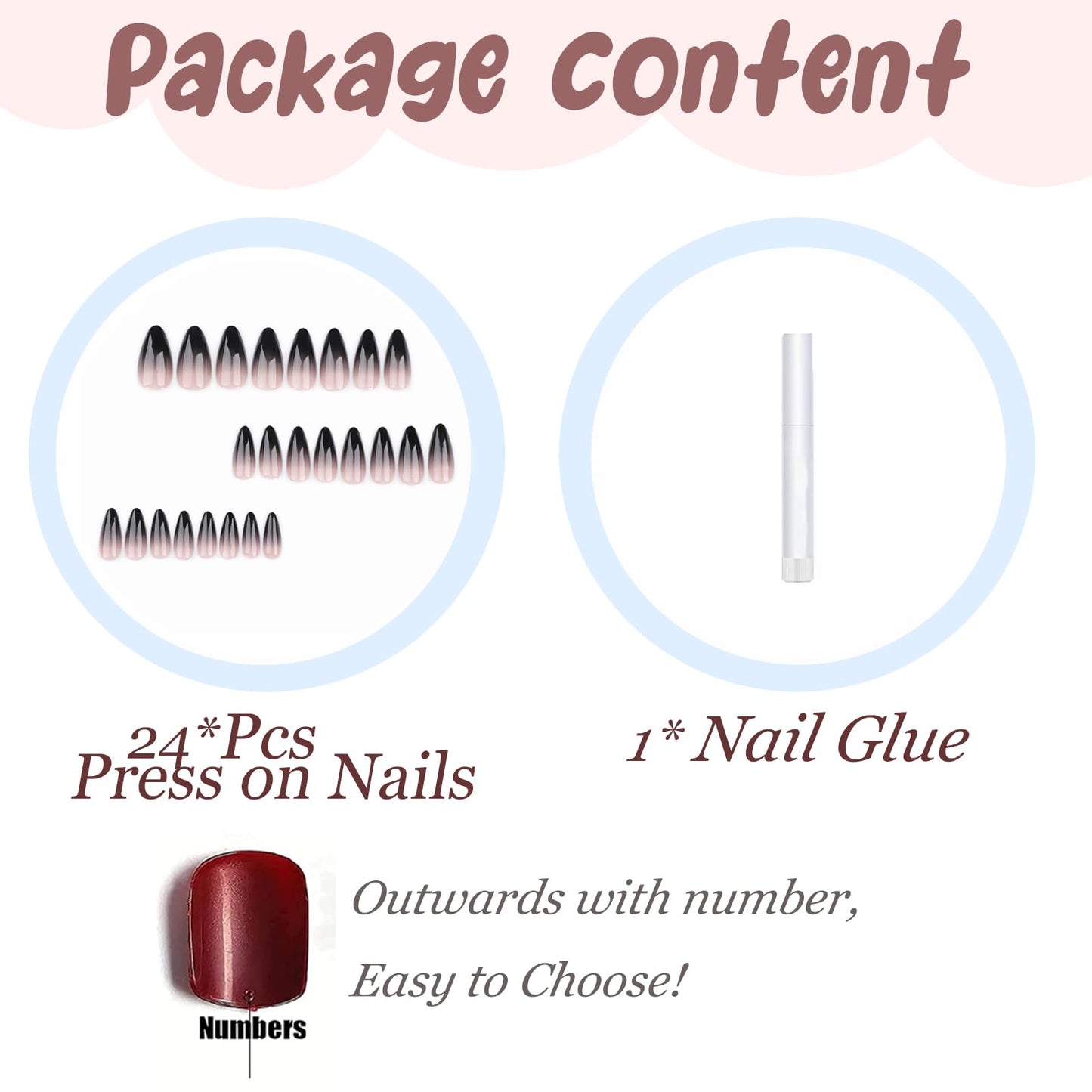BABALAL Press on Nails Almond Medium Fake Nails Black Goth Glue on Nails Halloween Acrylic Nails Vampire Stiletto False Nails 24Pcs Punk Stick on Nails