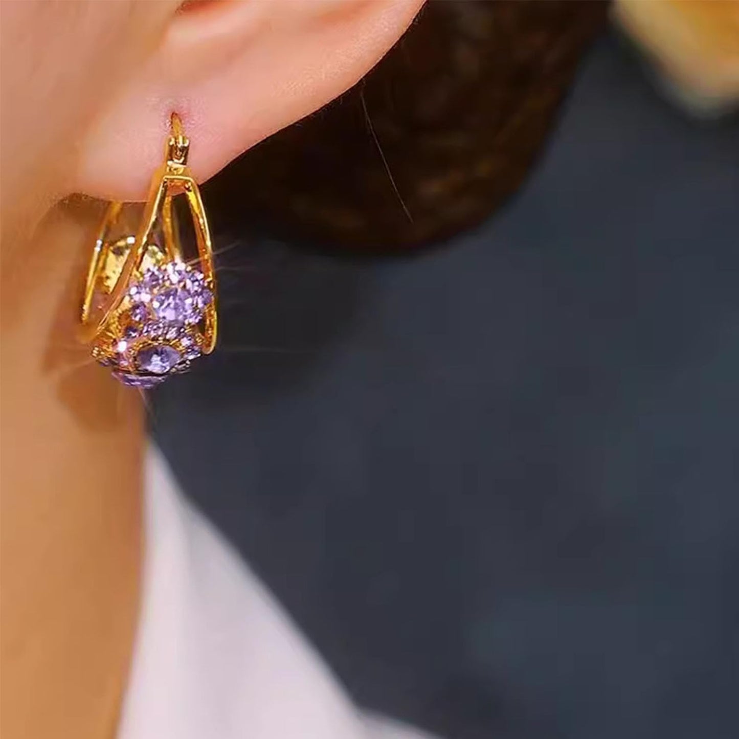 Lymphvity Lymph Earrings for Women - Germanium & Cubic Zirconia, Lymphatic Drainage, Purple