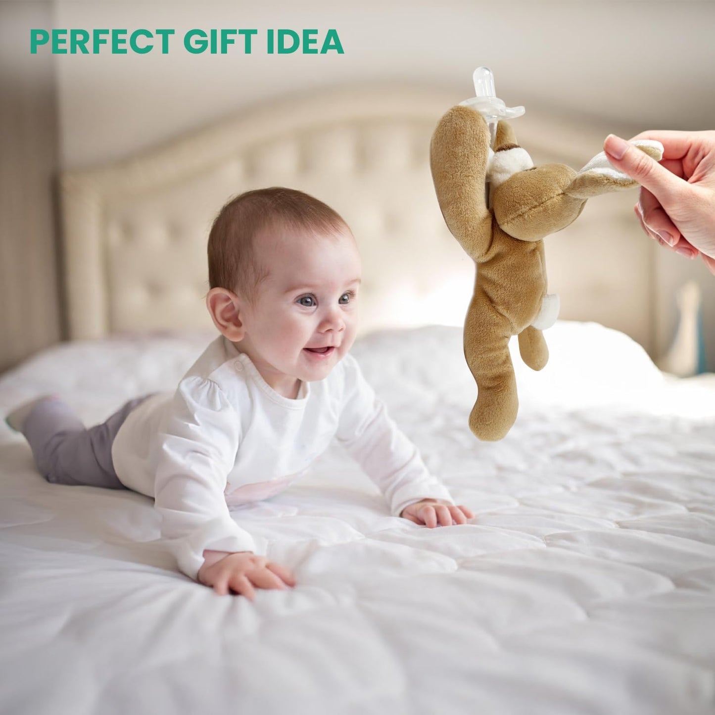 Detachable Rabbit Pacifier Holder - Soft Silicone Pacifier with Plush Animal - Removable, Machine Washable, BPA-Free for Babies 0-24 Months