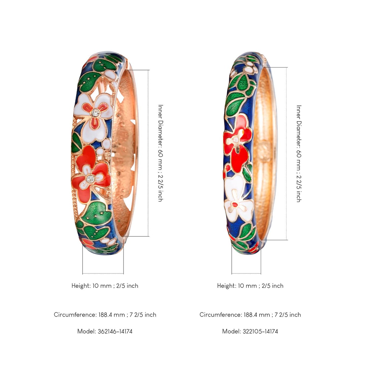 UJOY Fashion Cloisonne Bracelets Plated Leaf Filigree Enameled Womens Gifts Bangles Spring Hinged 88A22 Navy Blue