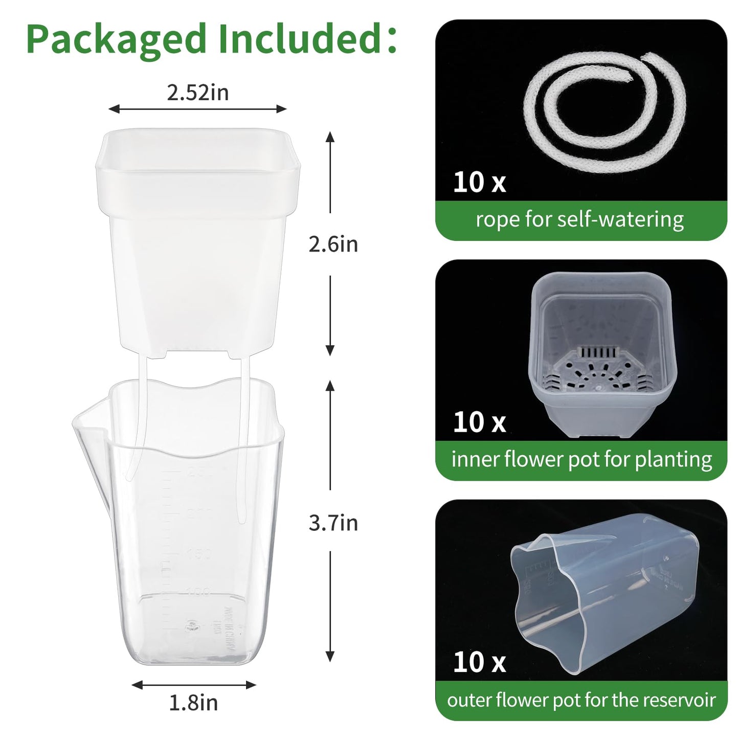 Uprony 10 Pack 2.5" Self Watering Pots for Indoor Plants, Mini Clear Plastic Planters Water Level Indicator, with Drainage Holes, Cuttings, Seedlings, Herbs, African Violets
