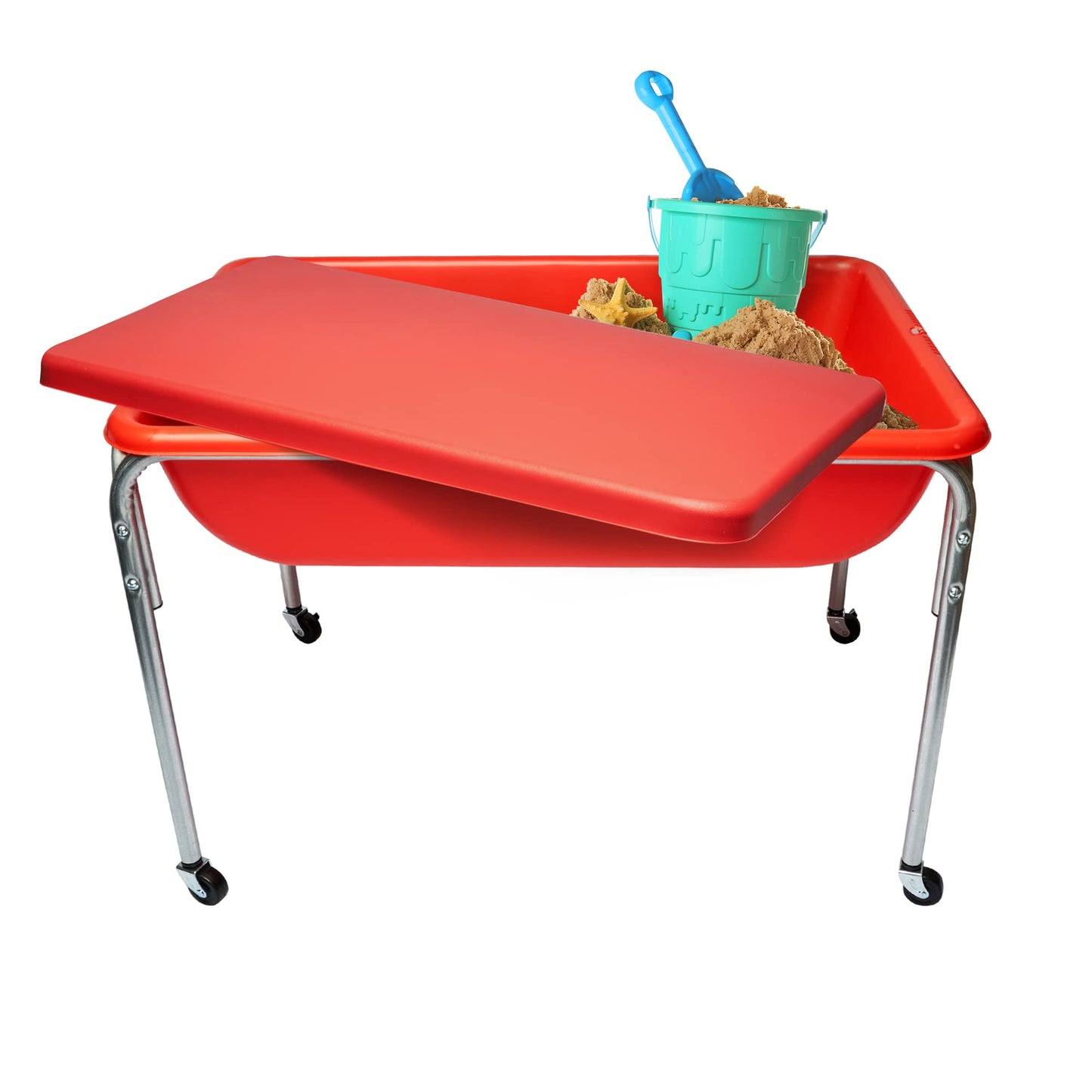 Children's Factory Medium Sensory Table and Lid – 24″ Height, Sandbox with Lid, Water Table for Kids, Red