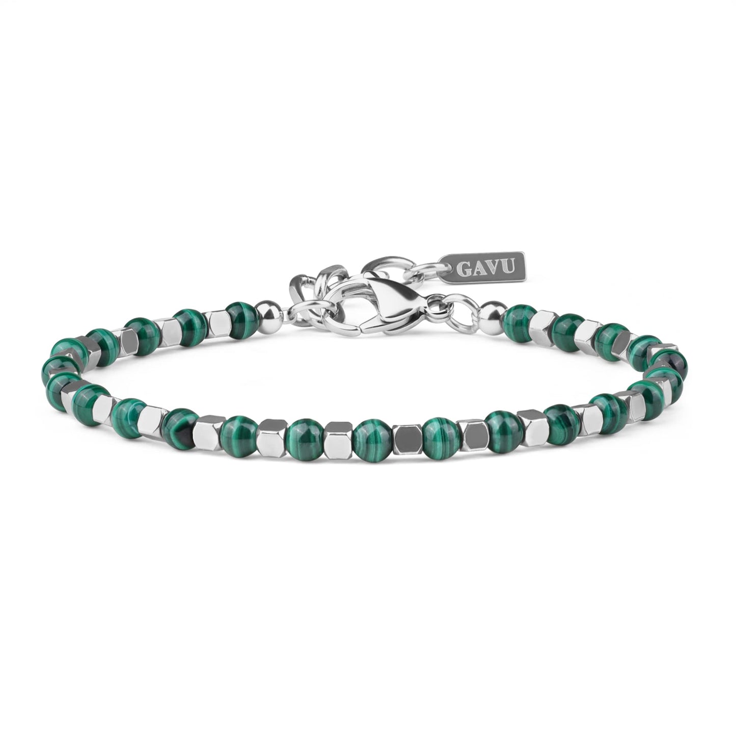 GAVU 4mm Men’s Malachite Bracelet, Italian Crystal Bracelet for Men