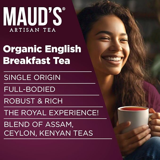 Maud's Organic English Breakfast Black Tea Pods, 48 ct, Recyclable Single Serve Pods – 100% Gourmet Blended Tea Leaves, Compatible with Keurig K Cups Maker