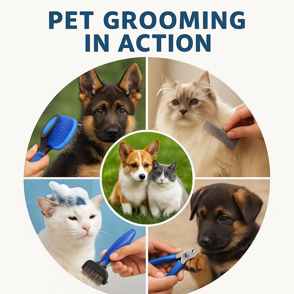 Dog Grooming Kit 6-in-1 for Heavy Shedding – Professional Pet Grooming Tools Set, Complete Home Care Kit with Deshedding Rake, Slicker Brush, Nail Clipper, Bath Brush & Flea Comb for Dogs & Cats