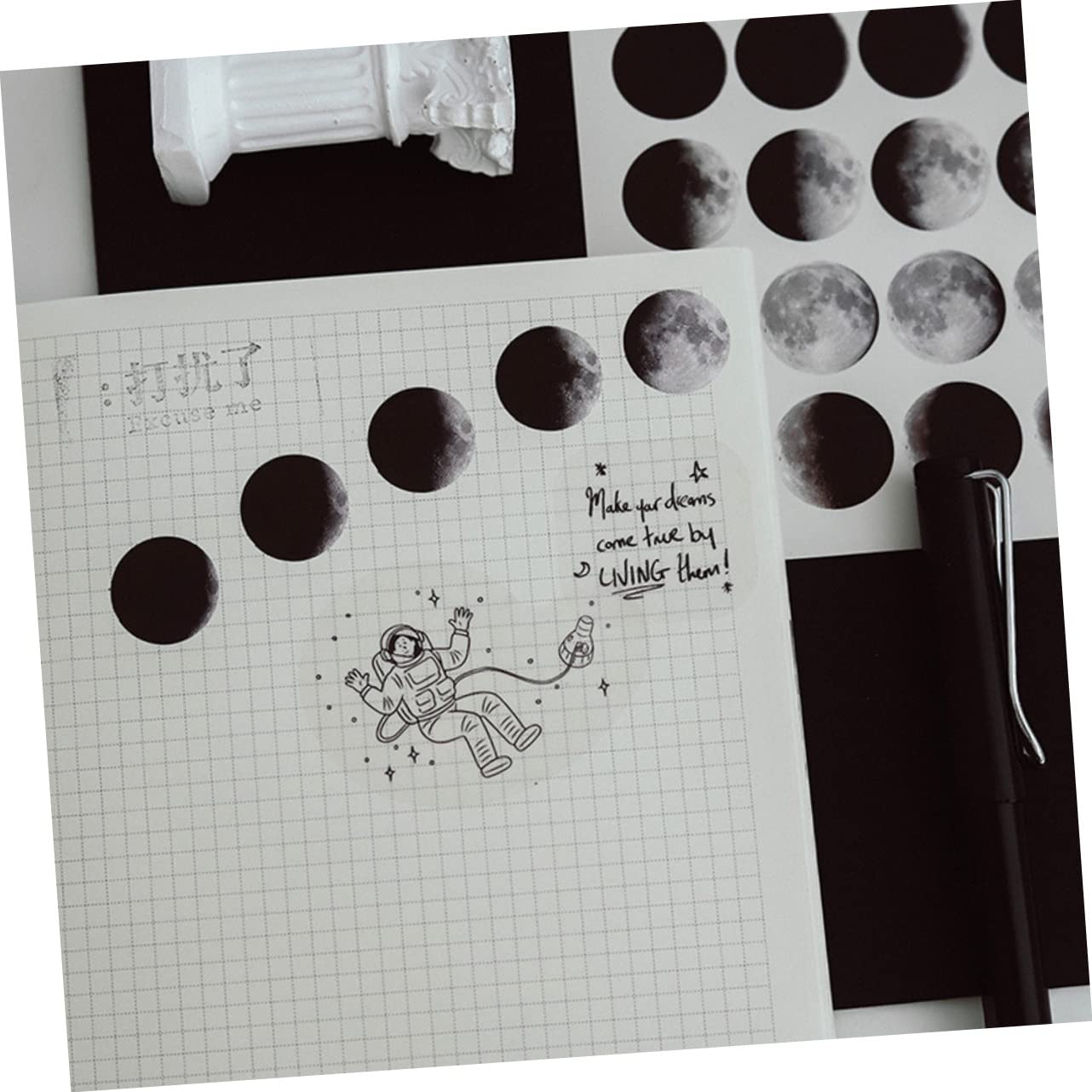 ARTIBETTER Moon Seal Stickers 20 Sheets Self-Adhesive Embossed Decorative Labels for Scrapbooking Diary Photo Card Sealing Moon Theme DIY Craft Stickers