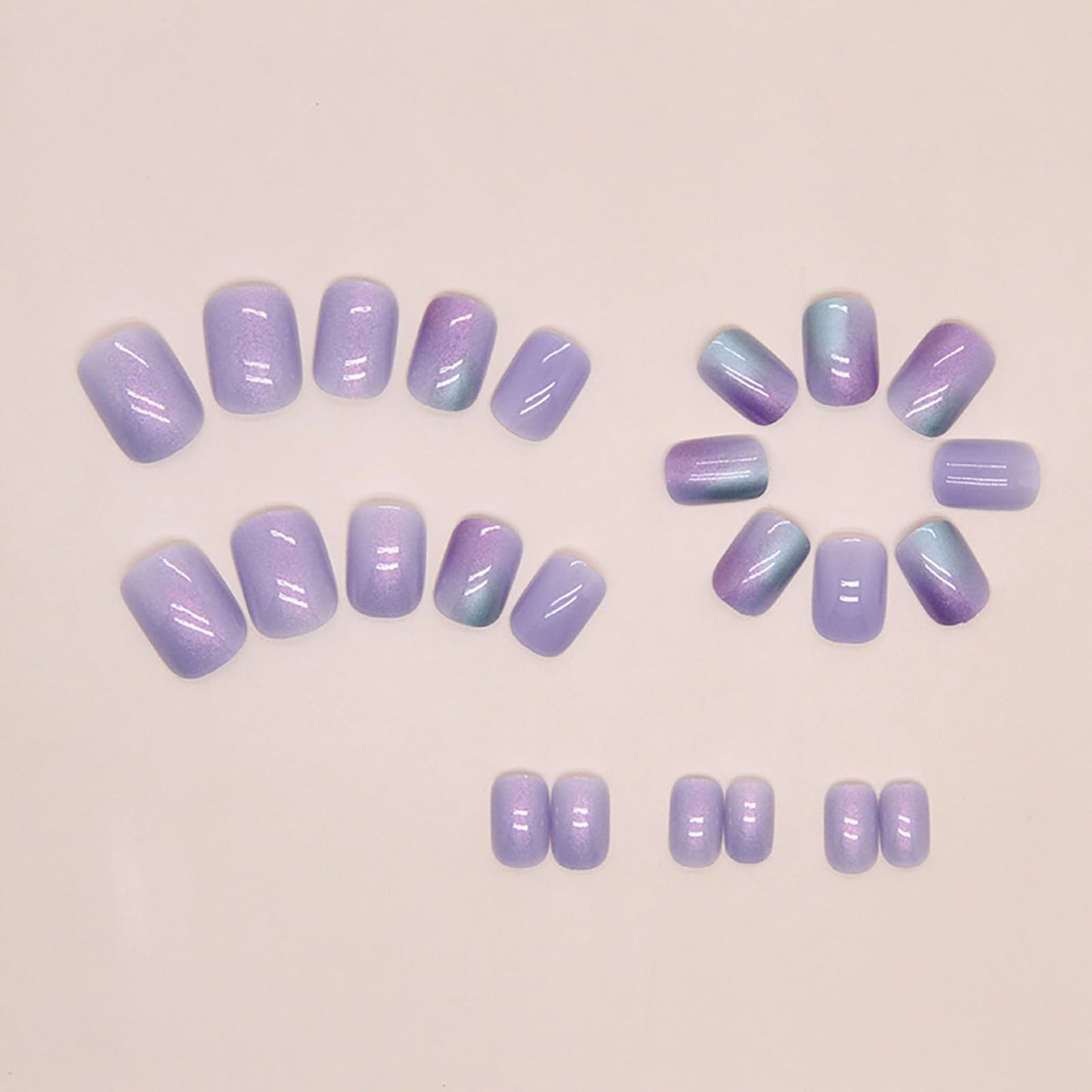Short Round Press on Nails Oval Purple Cat Eye Fake Nails Press ons Acrylic Nails False Glossy Artificial Full Cover Stick on Nails for Women Girls 24 Pcs