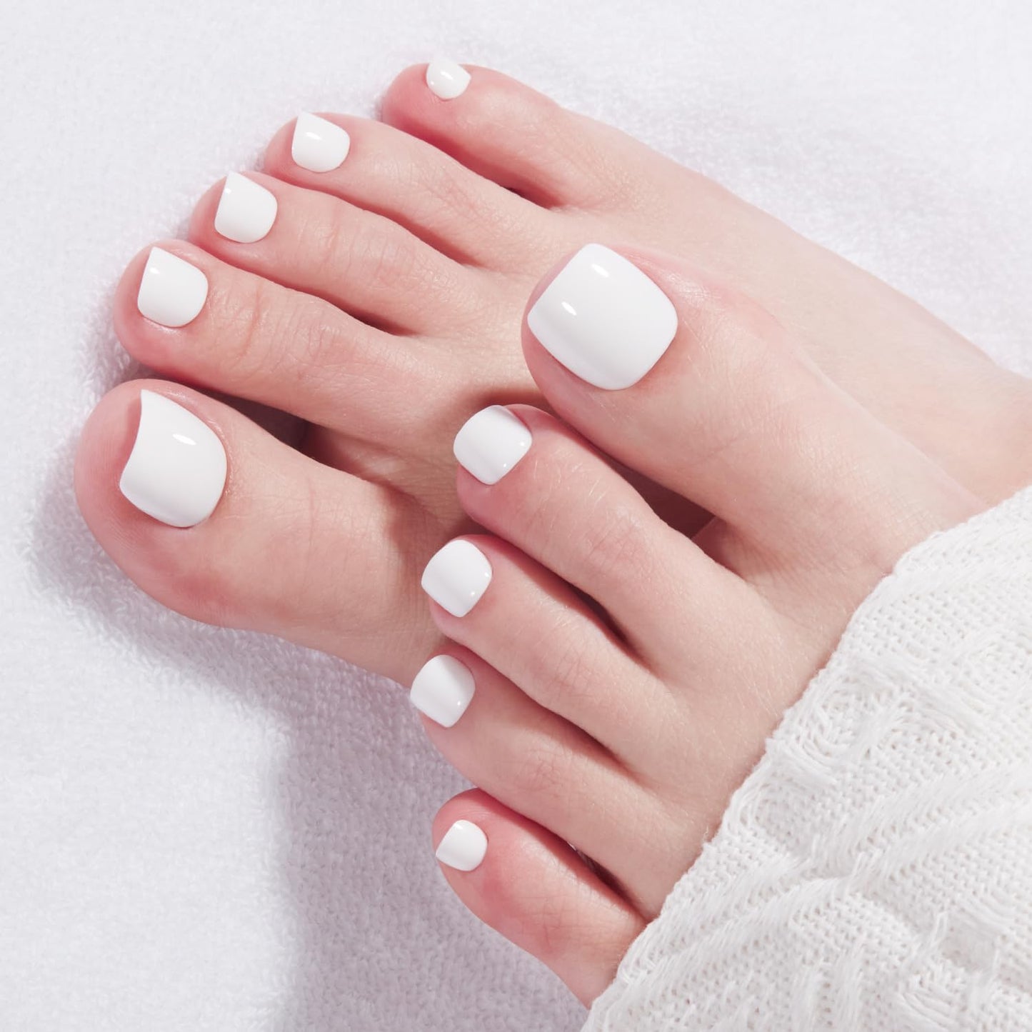 Modelones Press on Toenails Short, White Toe Press on Nails Square, Reusable Nail Kit with Nail Glue Adhesive Tabs Mini Nail File, Toe Nails 36Pcs 18Sizes, Spring Summer Women Girl Gift