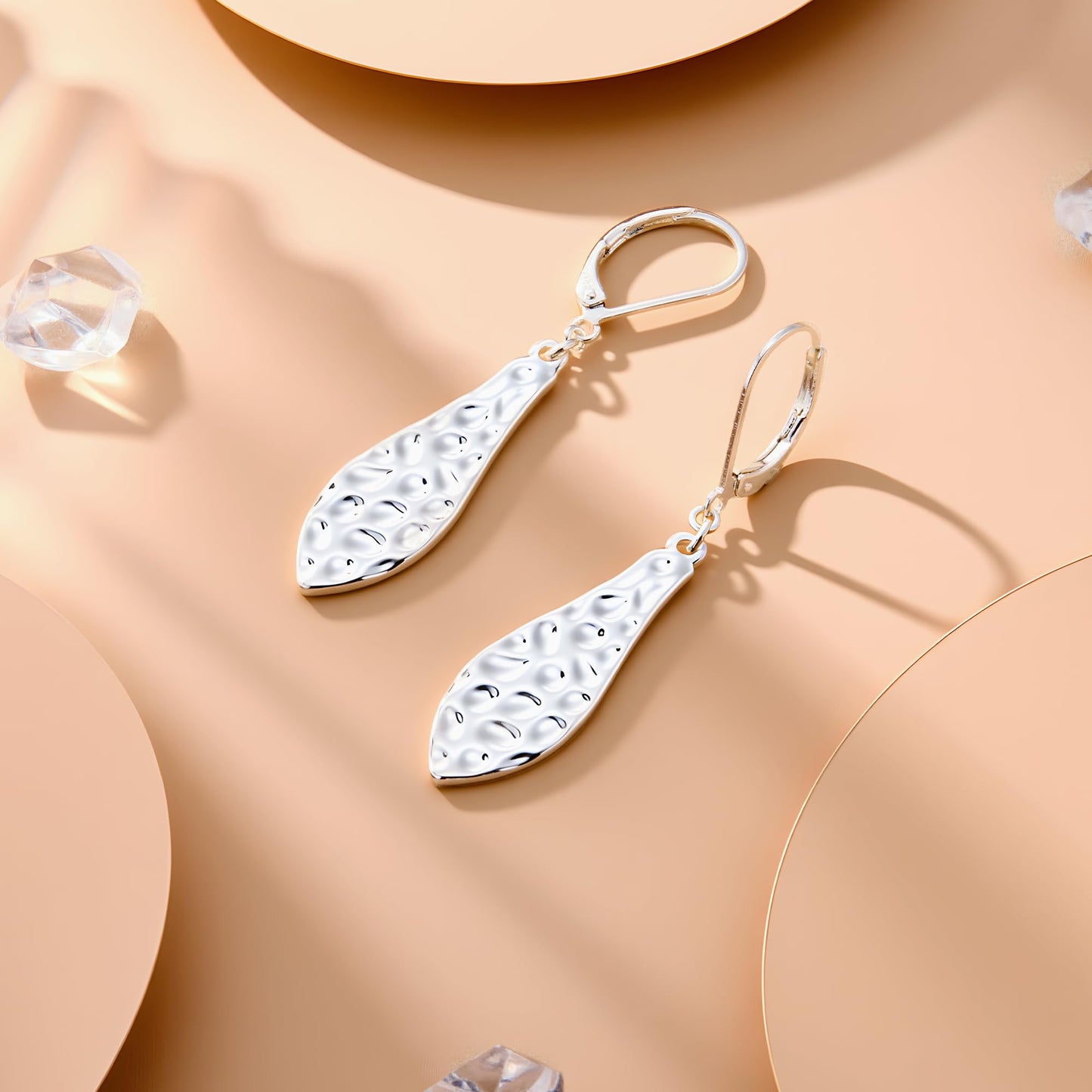 ALEXCRAFT 925 Sterling Silver Teardrop Dangle Earrings for Women Trendy Lightweight Hypoallergenic Hammered Jewelry Long Leaf Teardrop Dangling Drop Earrings Silver French Hook Leverback Earings
