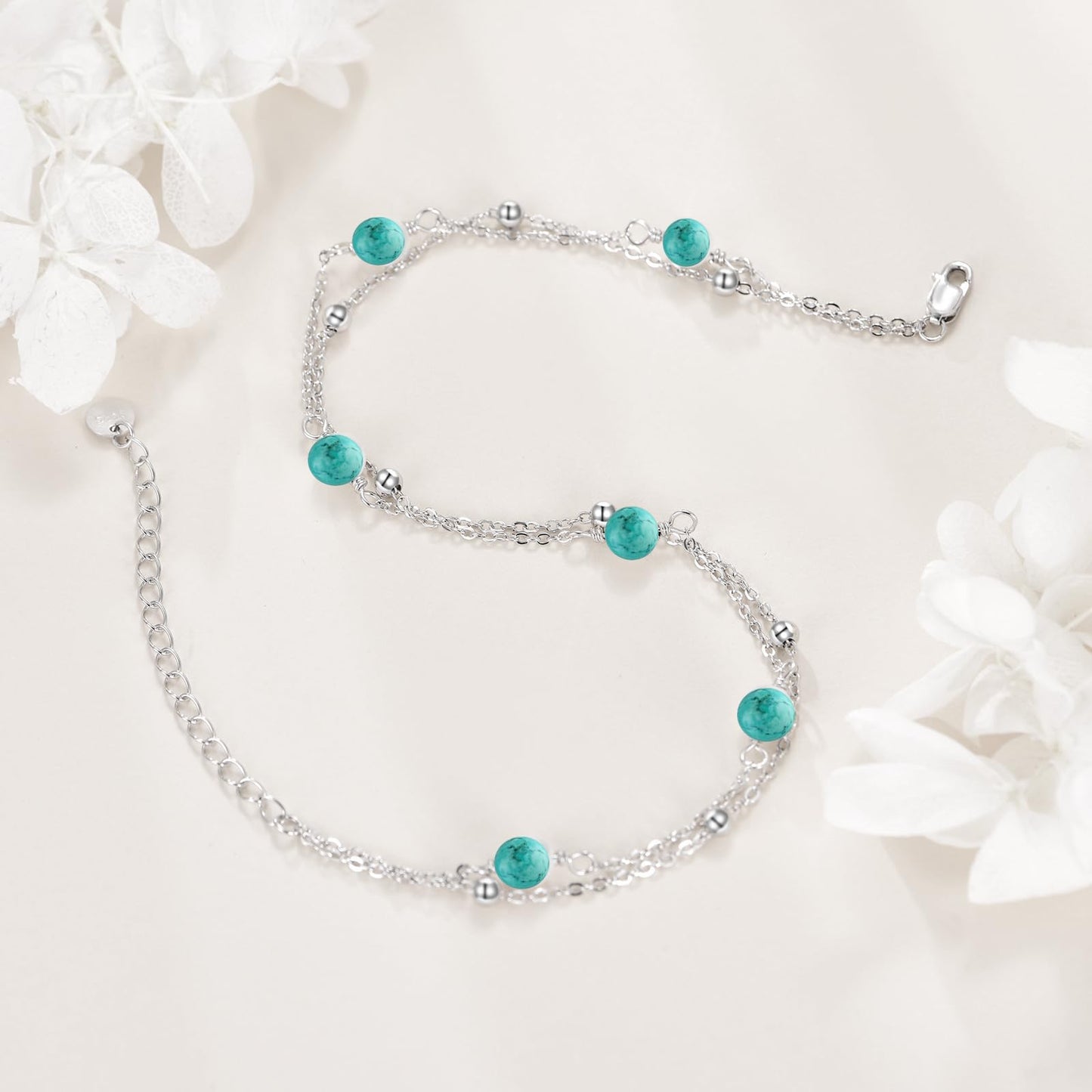 CRMAD Turquoise Bracelet for Women Sterling Silver Beach Jewelry Gift for Women (turquoise, bracelet 7+2'')