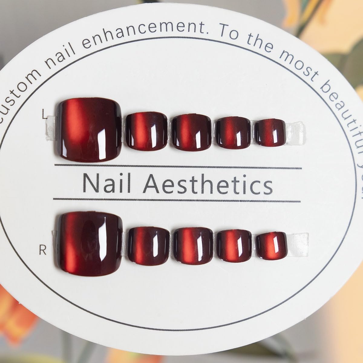 Red Saqure Press-on Nails - Short, Glossy & Glitter Acrylic Toe Nails - Ombre with Full Cover - Bling for Women & Girls - 24Pcs